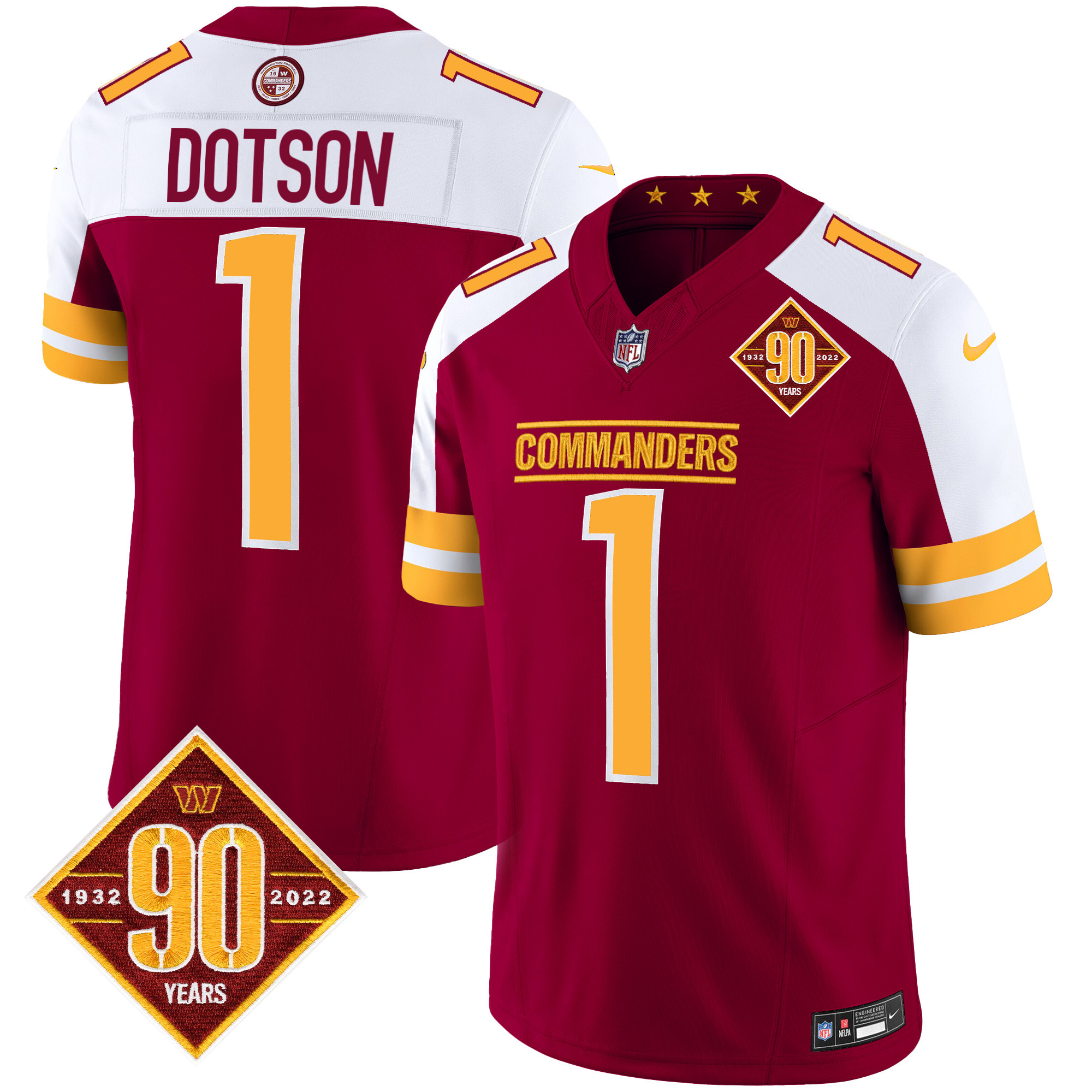 Jahan Dotson Men's Washington Commanders 90th Anniversary Patch Vapor Burgundy Alternate Jersey - All Stitched 