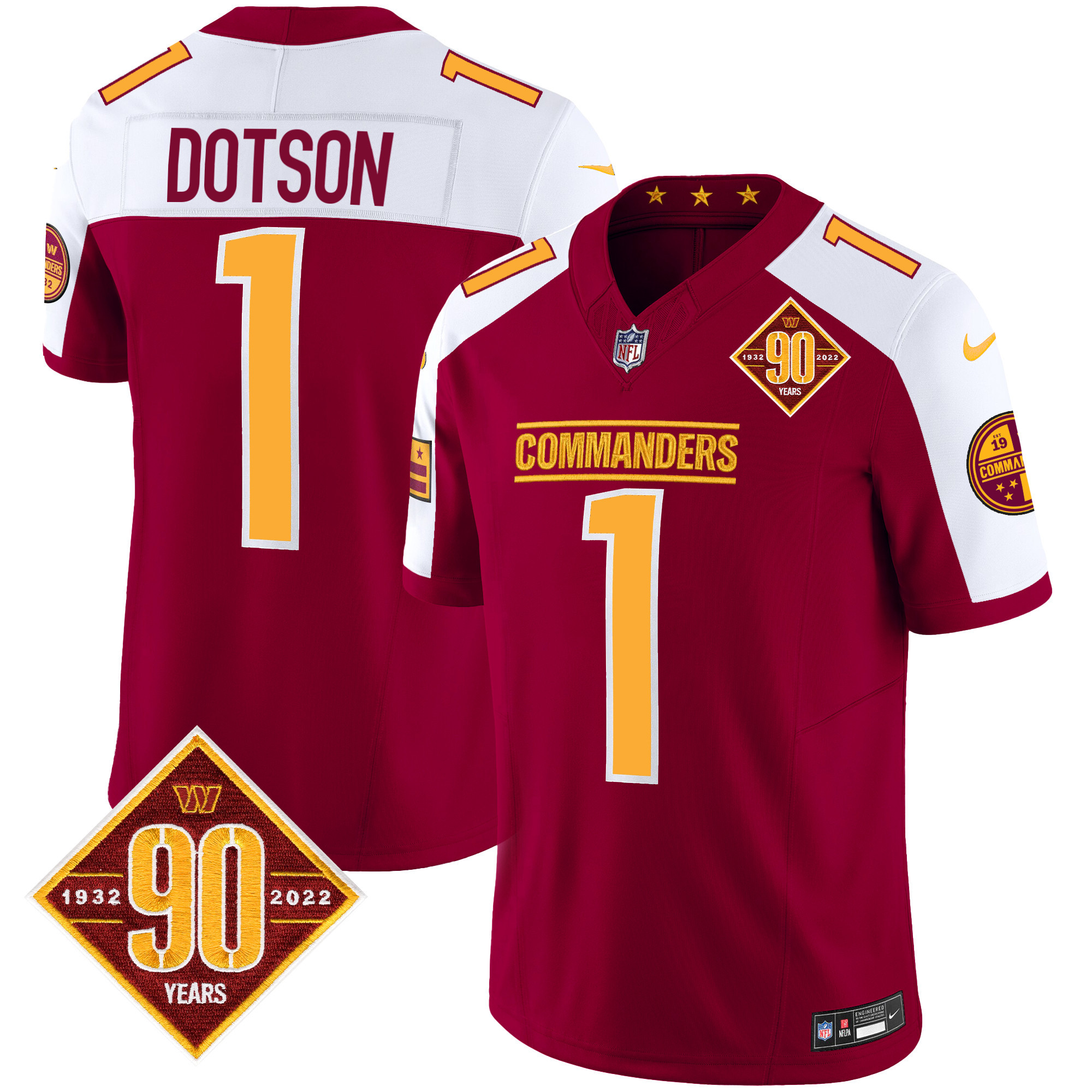Jahan Dotson Men's Washington Commanders 90th Anniversary Patch Vapor Burgundy Alternate Jersey - All Stitched 