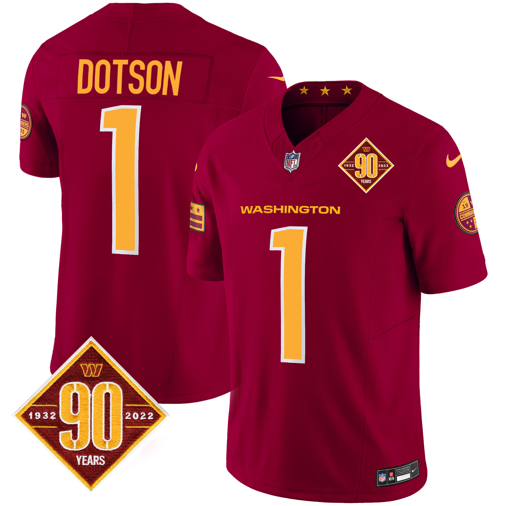 Jahan Dotson Men's Washington Commanders 90th Anniversary Patch Vapor Burgundy Jersey - All Stitched 