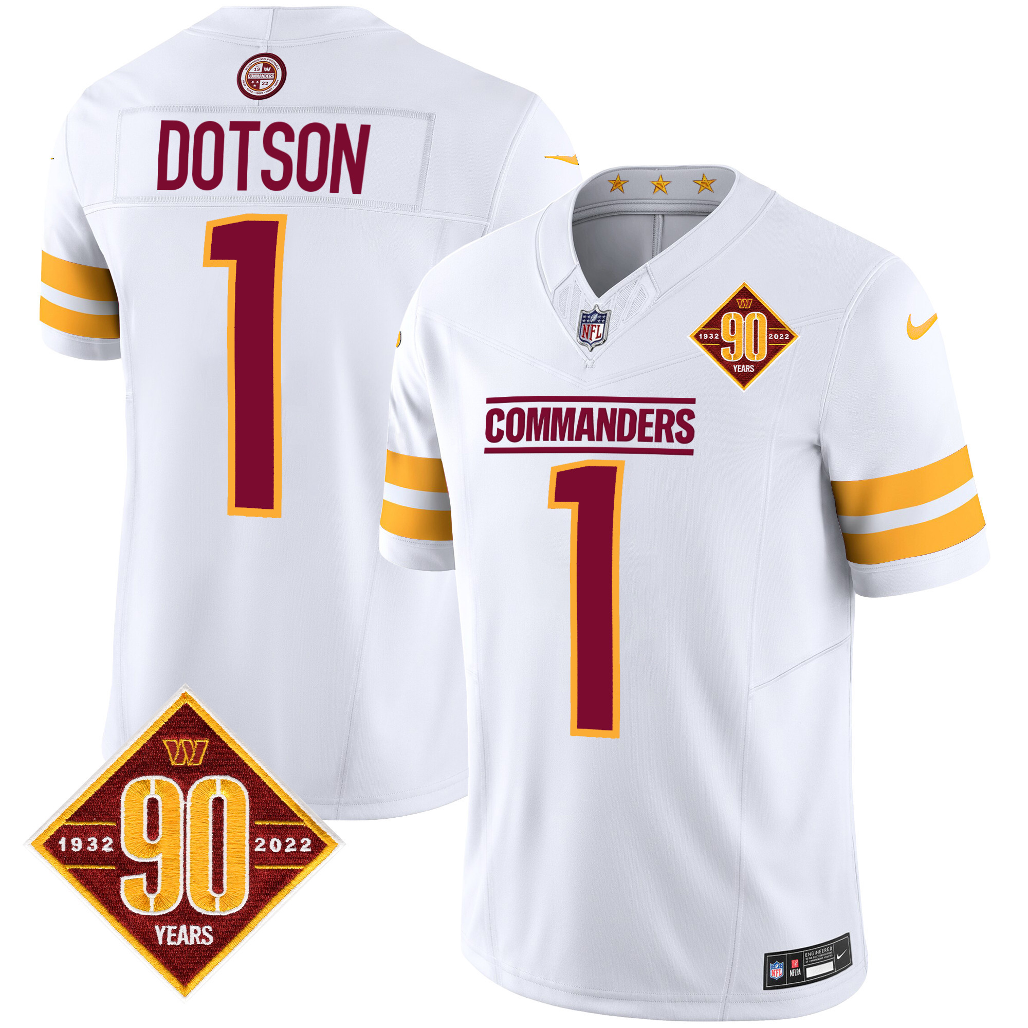 Jahan Dotson Men's Washington Commanders 90th Anniversary Patch Vapor White Jersey - All Stitched 