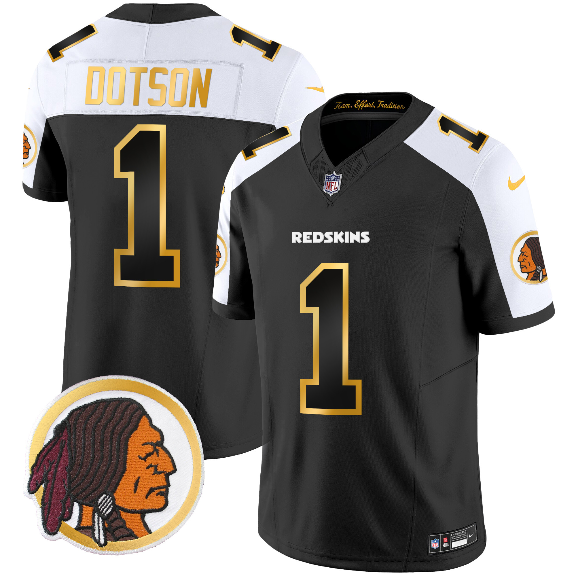 Jahan Dotson Men's Washington Redskins Throwback Vapor Gold Trim Black Alternate Jersey - All Stitched 