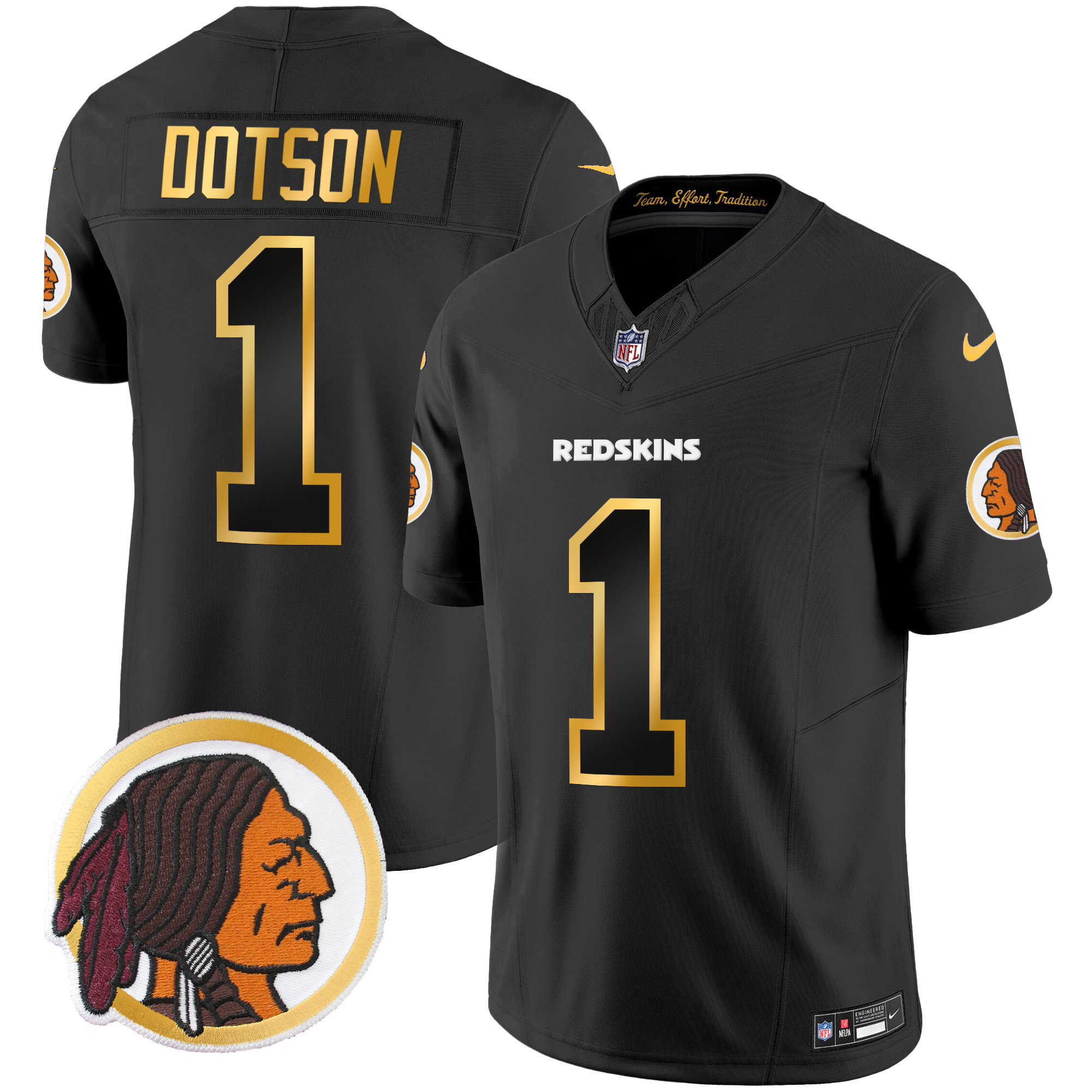 Jahan Dotson Men's Washington Redskins Throwback Vapor Gold Trim Black Jersey - All Stitched 