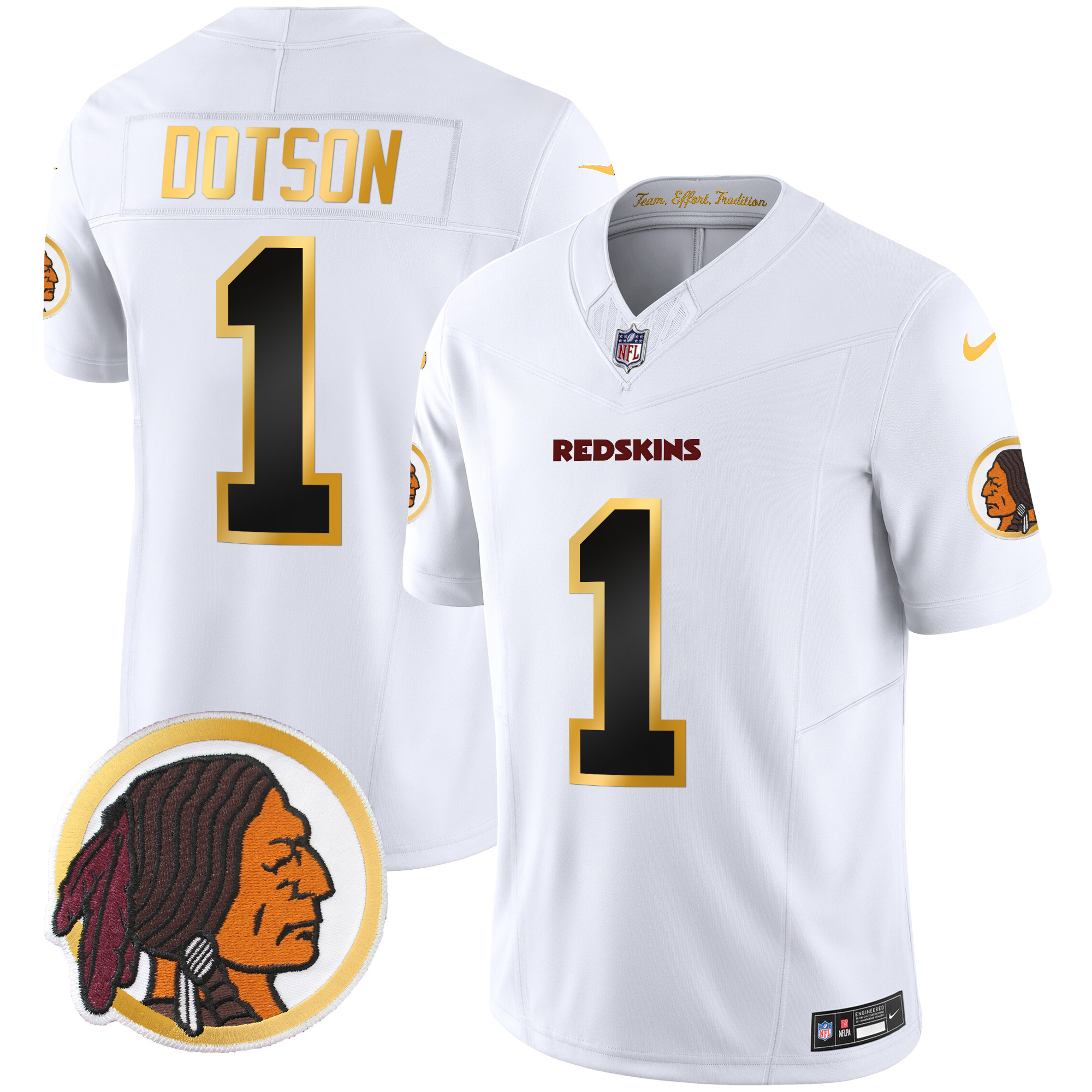 Jahan Dotson Men's Washington Redskins Throwback Vapor Gold Trim White Jersey - All Stitched 