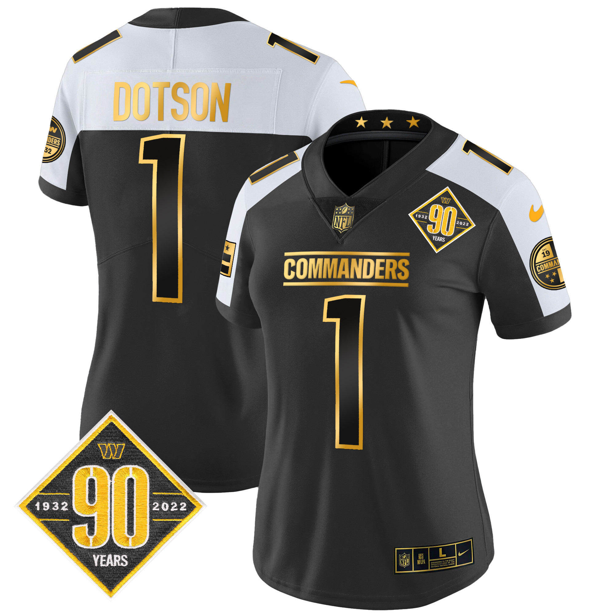 Jahan Dotson Women's Washington Commanders 90th Anniversary Patch Gold Vapor Alternate Jersey - All Stitched 