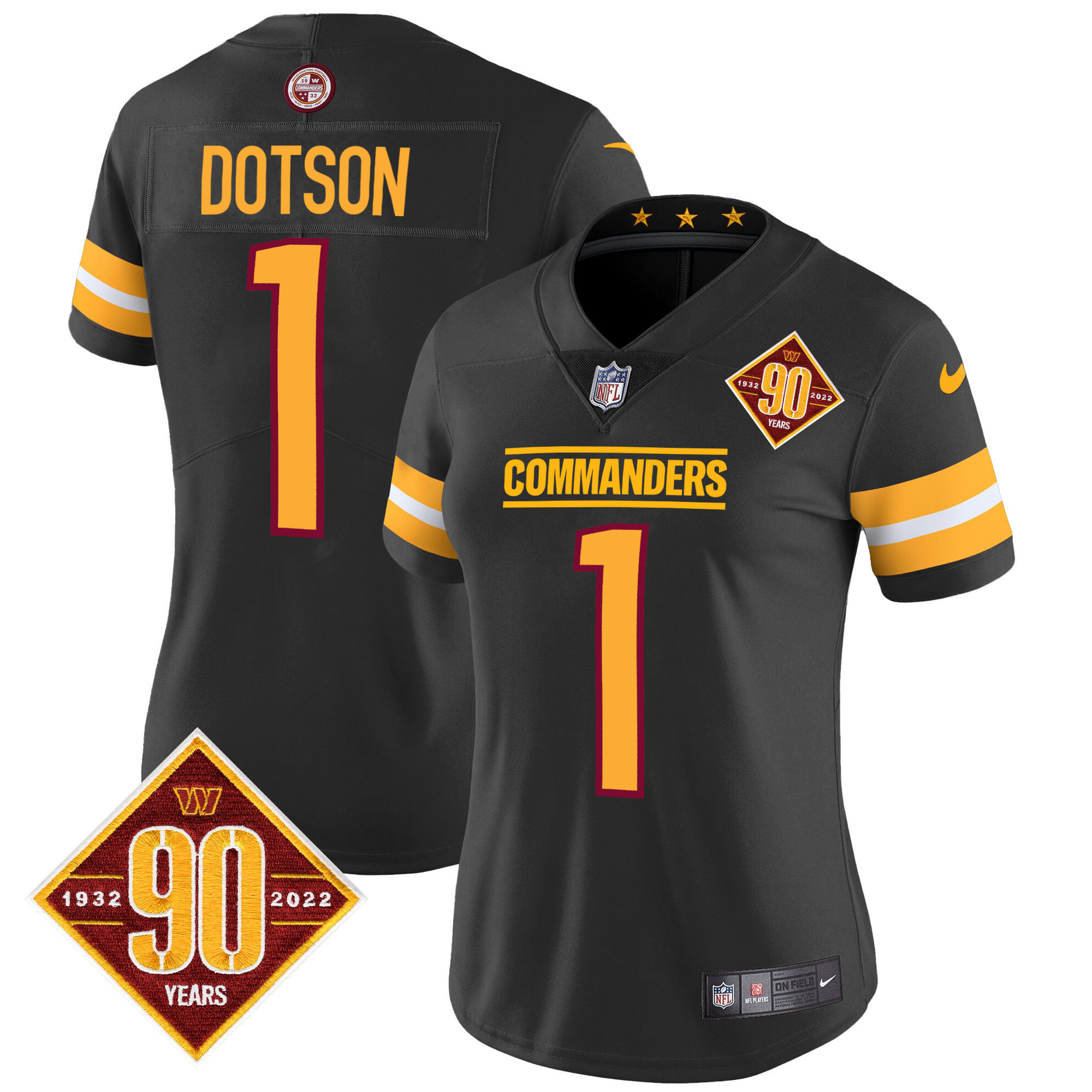Jahan Dotson Women's Washington Commanders 90th Anniversary Patch Vapor Black Jersey - All Stitched 