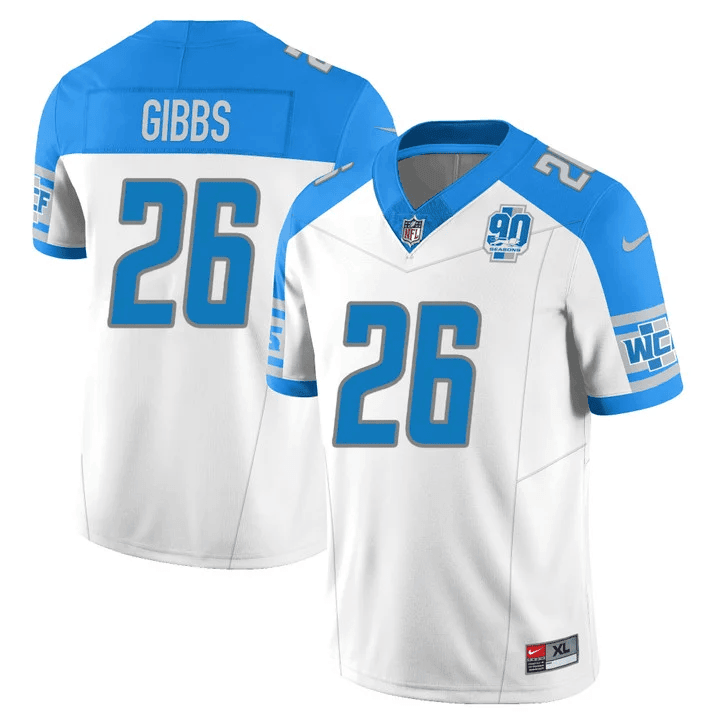 Jahmyr Gibbs Men’s Detroit Lions 90th Year Patch Vapor Inverted Jersey - All Stitched 