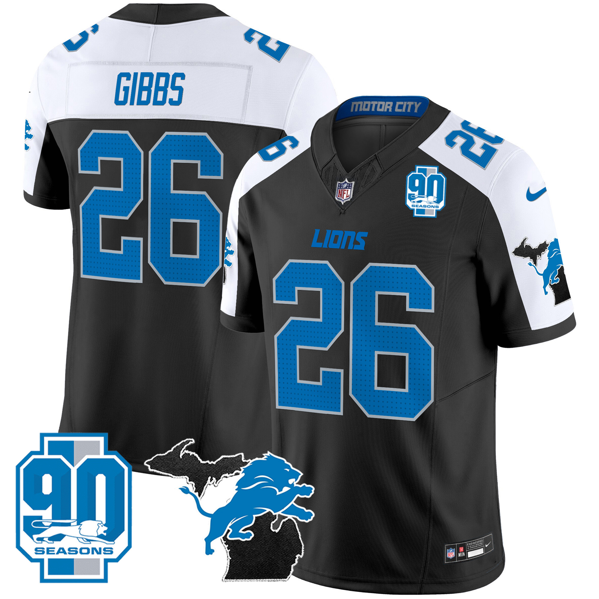 Jahmyr Gibbs Men's Detroit Lions 2024 Michigan & 90th Year Patch Vapor Alternate Jersey - All Stitched 