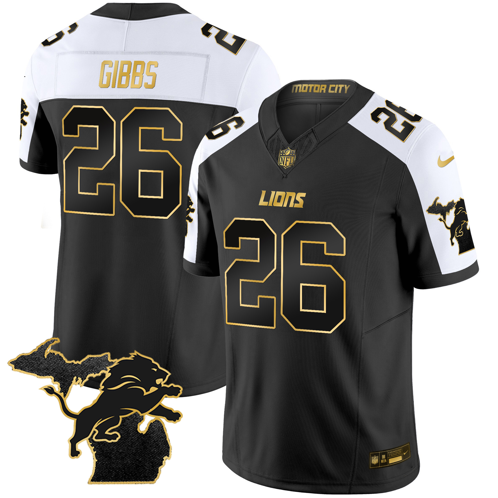 Jahmyr Gibbs Men's Detroit Lions 2024 Michigan Patch Gold Vapor Alternate Jersey - All Stitched 