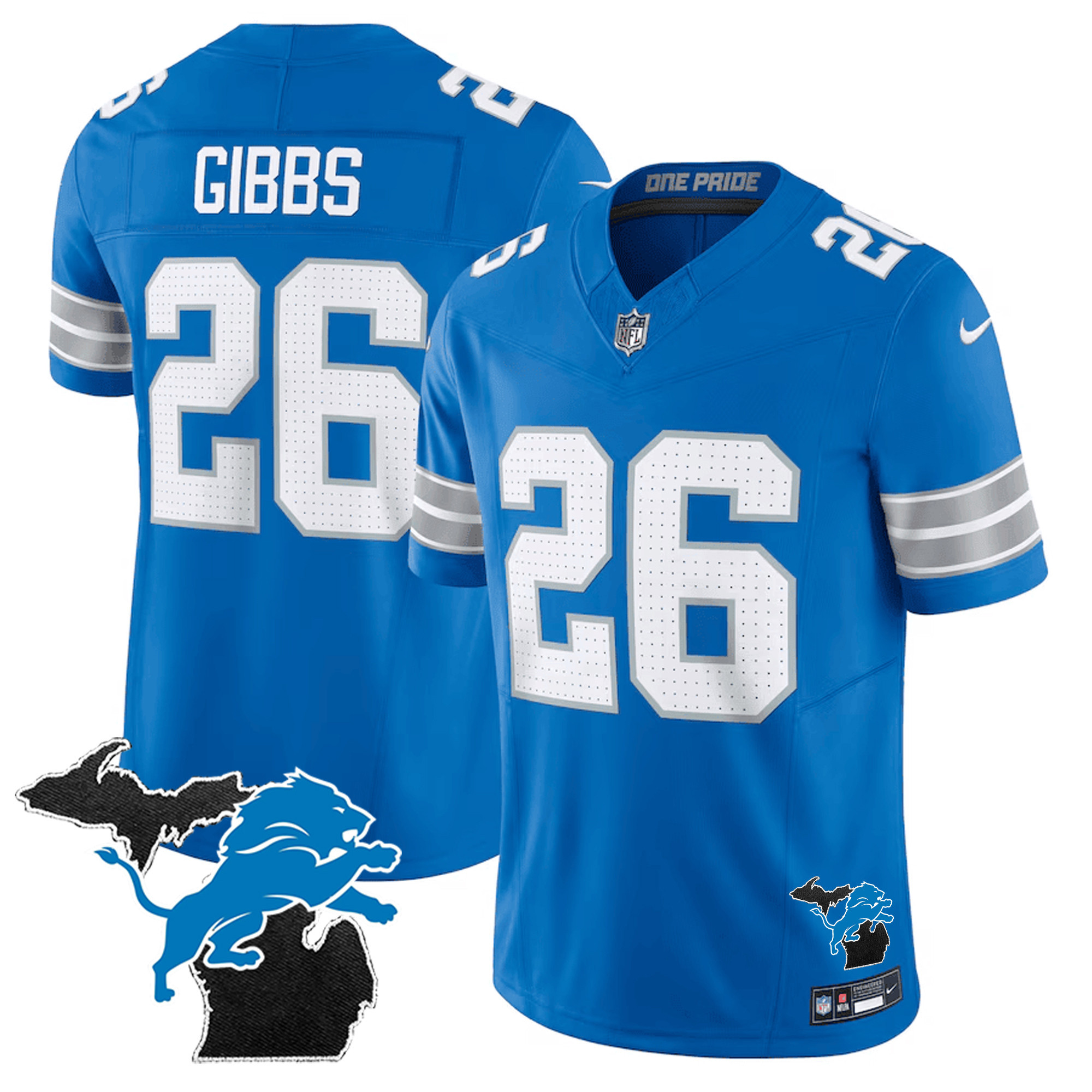 Jahmyr Gibbs Men's Detroit Lions 2024 Michigan Patch Vapor Limited Blue Jersey - All Stitched 