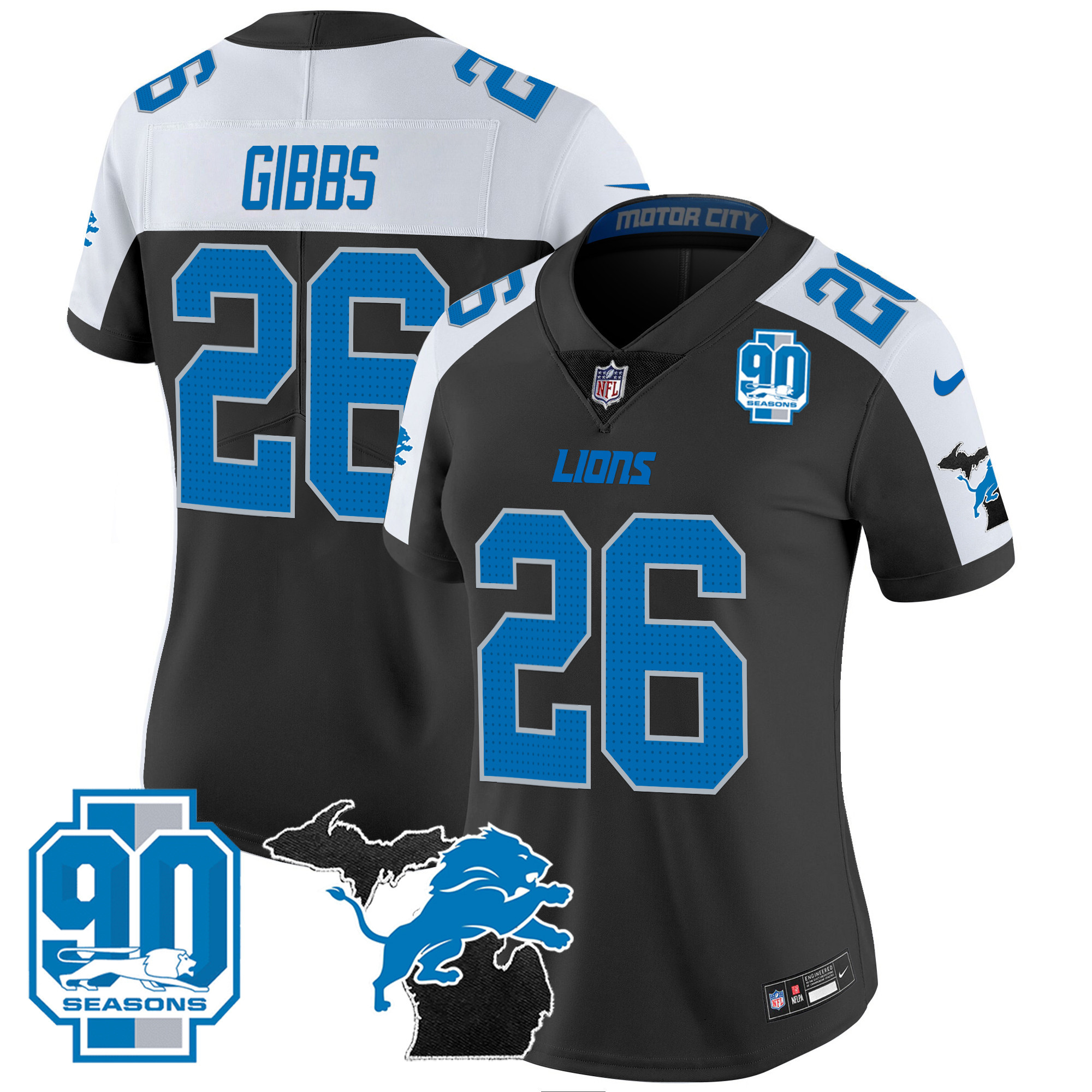 Jahmyr Gibbs Women's Detroit Lions 2024 Michigan & 90th Year Patch Vapor Alternate Jersey - All Stitched 