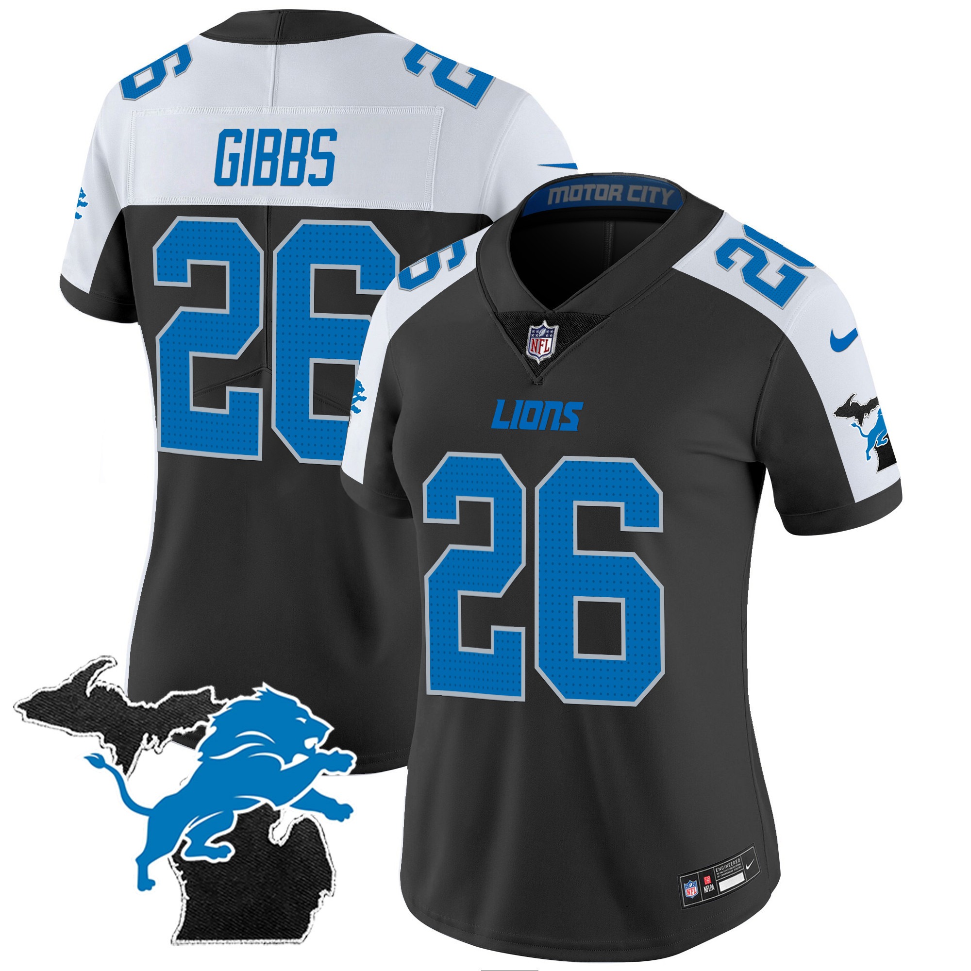 Jahmyr Gibbs Women's Detroit Lions 2024 Michigan Patch Vapor Alternate Jersey - All Stitched 