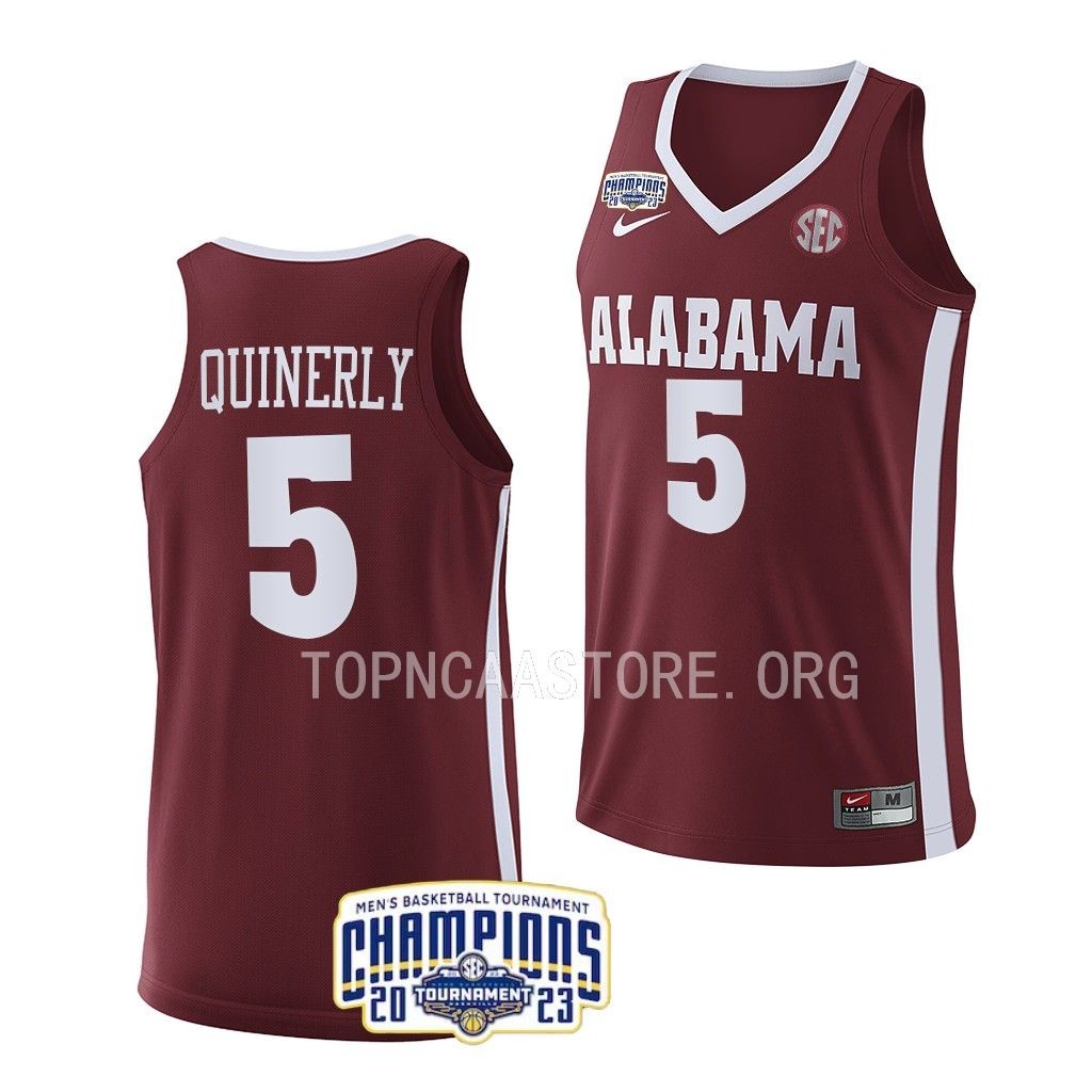 Jahvon Quinerly Alabama Crimson Tide #5 Crimson 2023 SEC Mens Champs Jersey