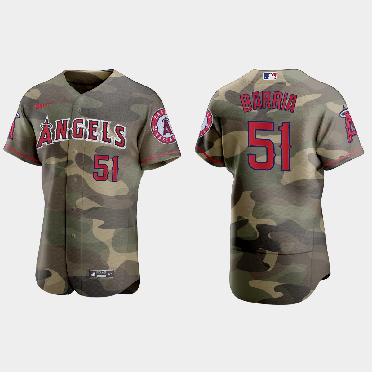 Jaime Barria Los Angeles Angels 2021 National Armed Forces Day Jersey - Camo