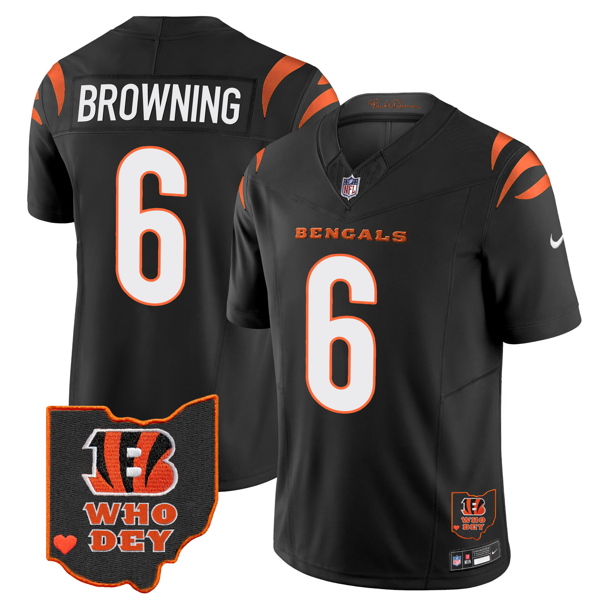 Jake Browning Men's Cincinnati Bengals Ohio Patch Vapor Limited Black Jersey - All Stitched 