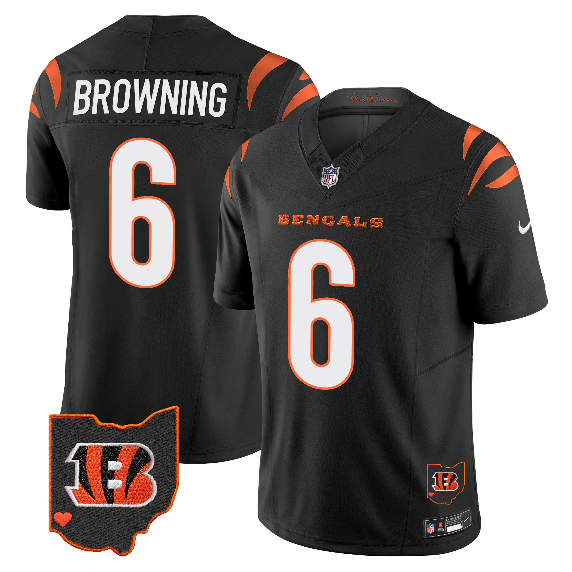 Jake Browning Men's Cincinnati Bengals Ohio Patch Vapor Limited Black Jersey - All Stitched 