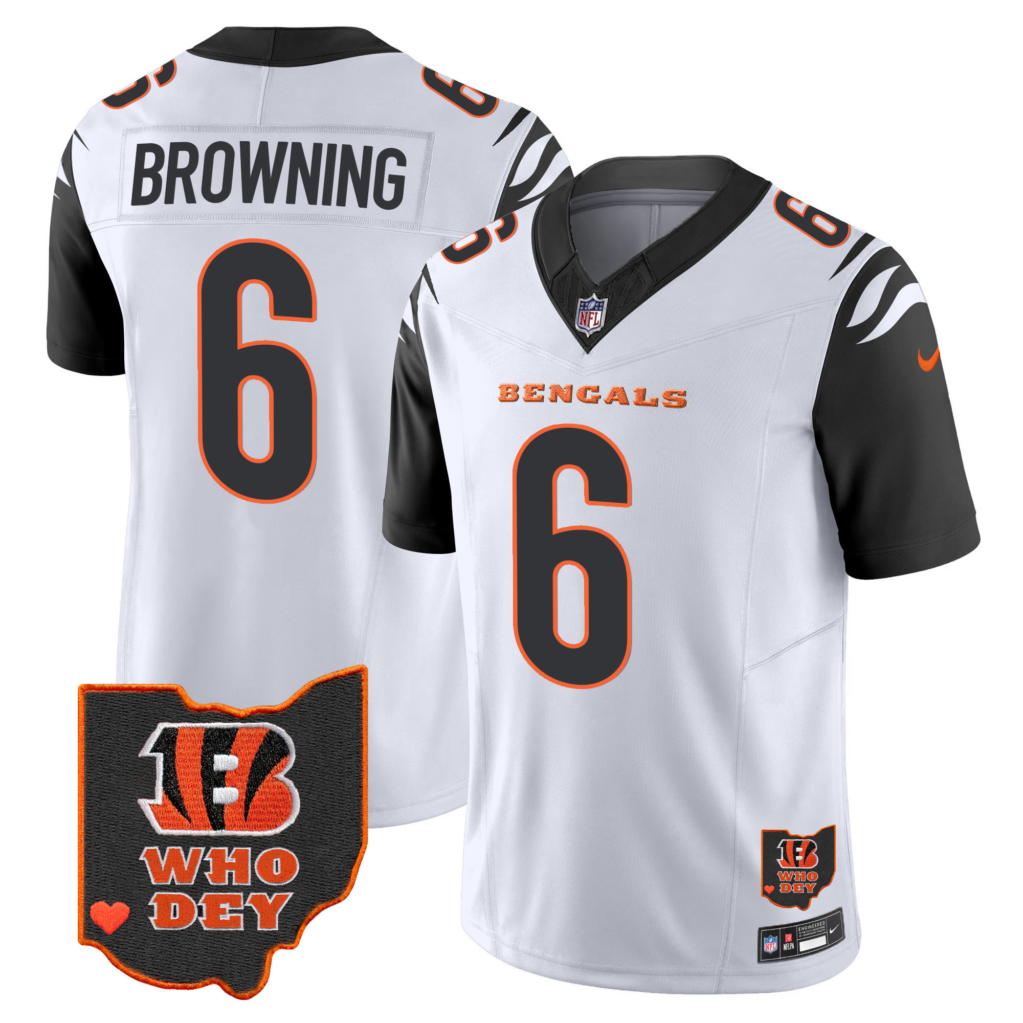 Jake Browning Men's Cincinnati Bengals Ohio Patch Vapor Limited Color Rush Jersey - All Stitched 