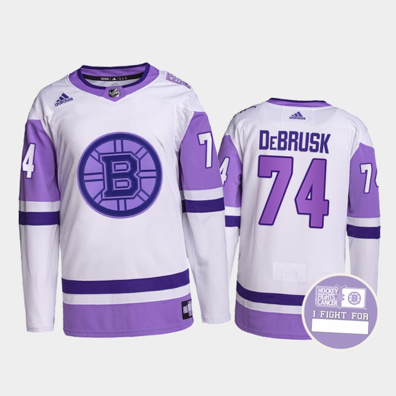 Jake DeBrusk #74 Boston Bruins Fights Cancer White Purple Primegreen Jersey