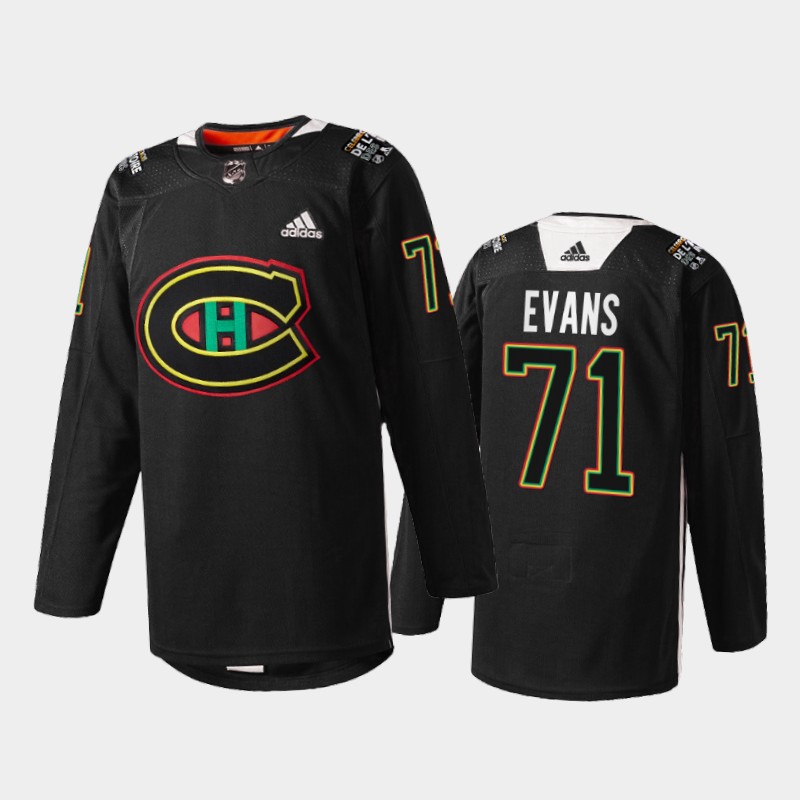 Jake Evans Montreal Canadiens Black History Night Jersey Black #71 Warmup