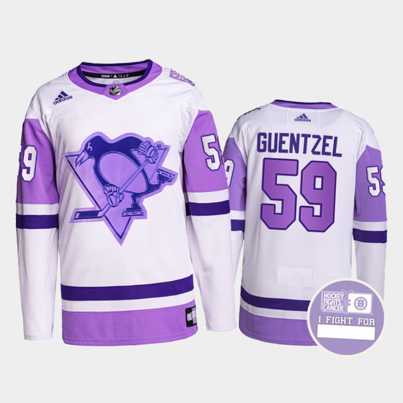 Jake Guentzel #59 Pittsburgh Penguins Fights Cancer White Purple Primegreen Jersey