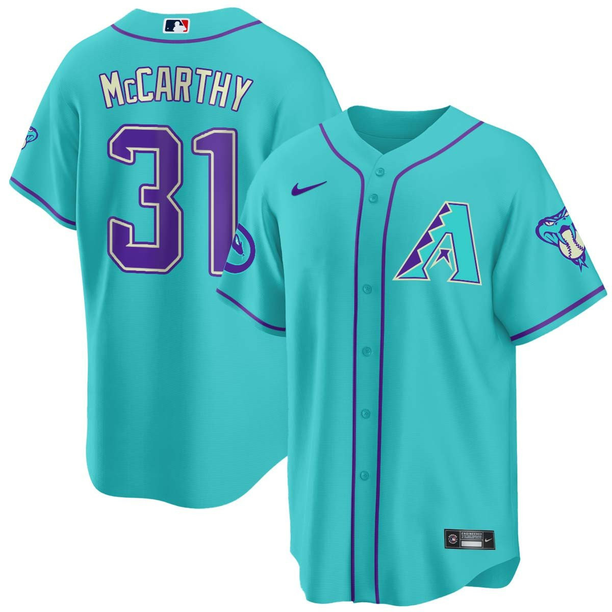 Jake Mccarthy Men's 2024 Arizona Diamondbacks Teal Purple Cool Base Jersey - All Stitched