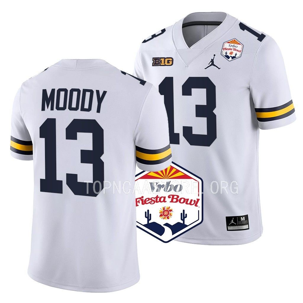 Jake Moody Michigan Wolverines 2022 Fiesta Bowl College Playoff Jersey Men's White #13 Uniform