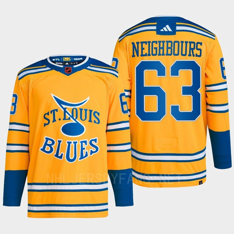 Jake Neighbours 63 Reverse Retro 2.0 2022 St. Louis Blues Yellow Stitched Jersey Primegreen