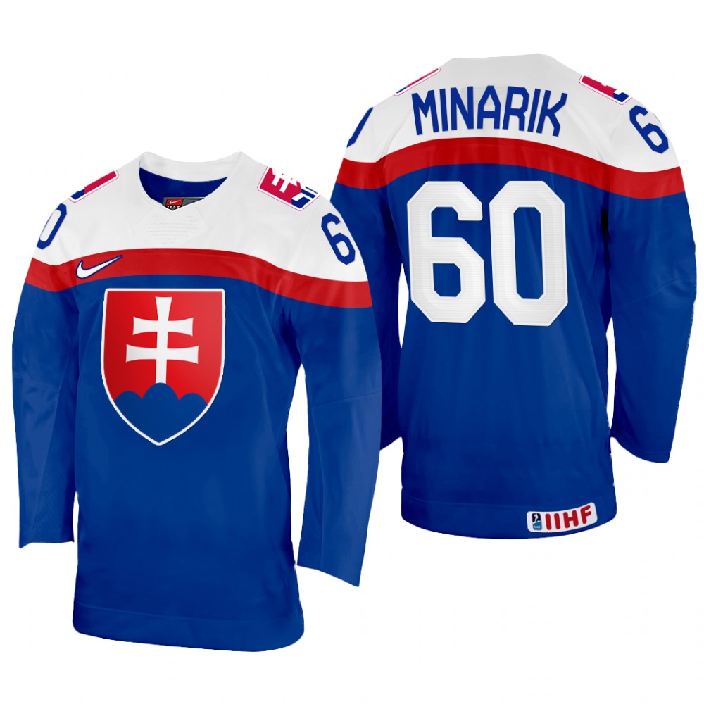 Jakub Minarik Slovakia Blue Away Jersey 2022 IIHF World Championship