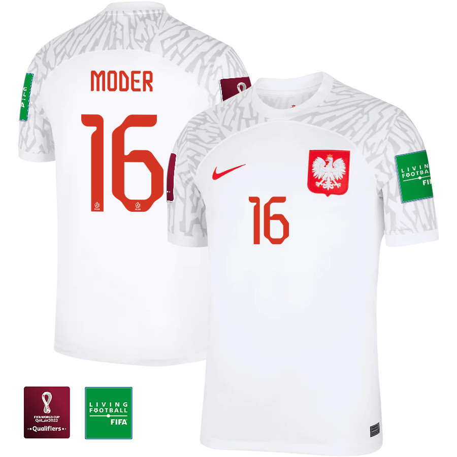 Jakub Moder 16 – Poland National Team FIFA World Cup Qatar 2022 Patch Home Soccer Jersey, Men