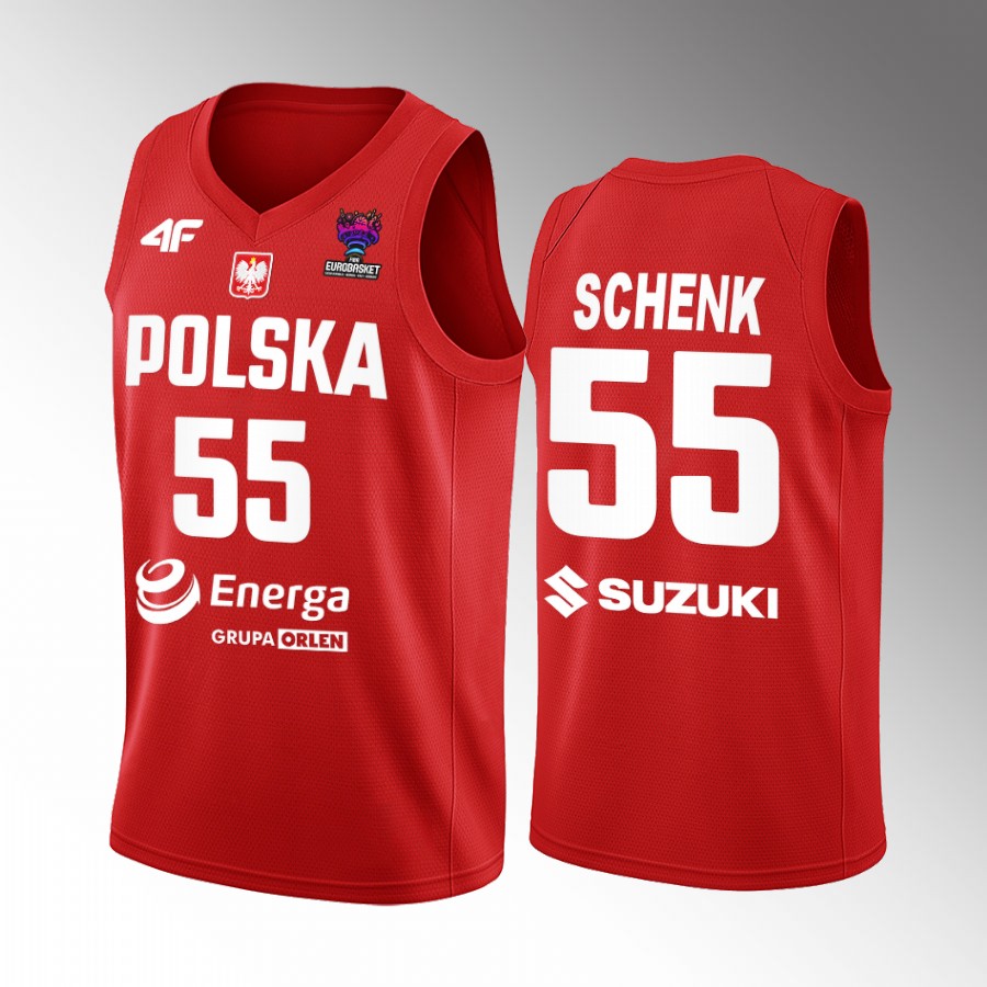 Jakub Schenk Poland FIBA EuroBasket 2022 Red Jersey Away #55