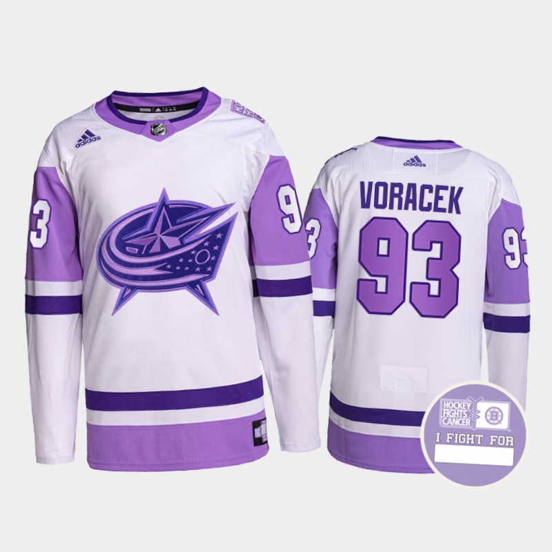 Jakub Voracek Columbus Blue Jackets Fights Cancer Jersey Purple White #93 Pro