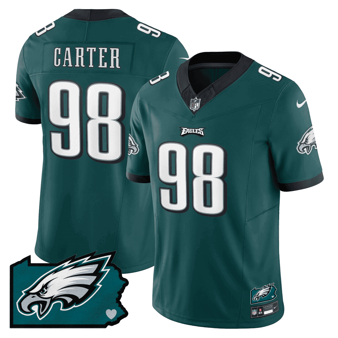 Jalen Carter Men's Philadelphia Eagles Pennsylvania State Map Patch Green Jersey - All Stitched