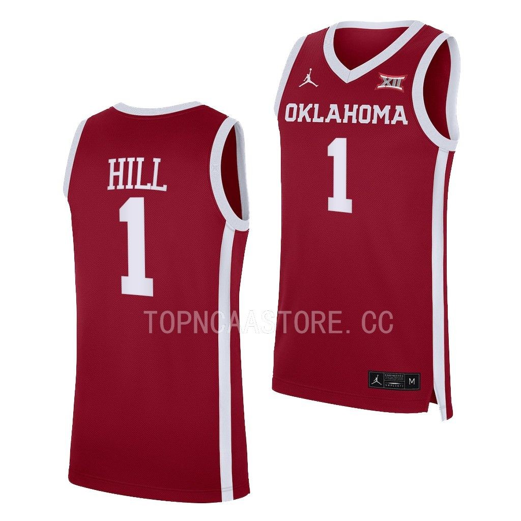 Jalen Hill #1 Oklahoma Sooners Away Jersey 2022-23 Crimson