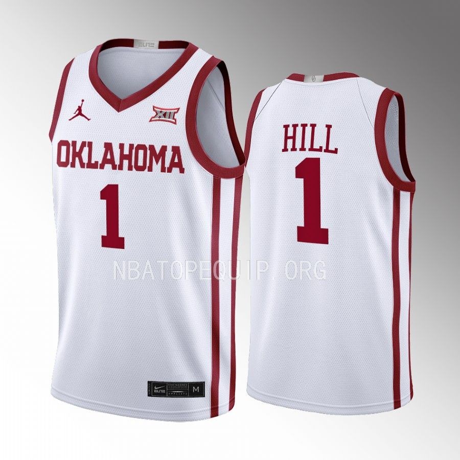 Jalen Hill Oklahoma Sooners White Jersey 2022-23 College Home