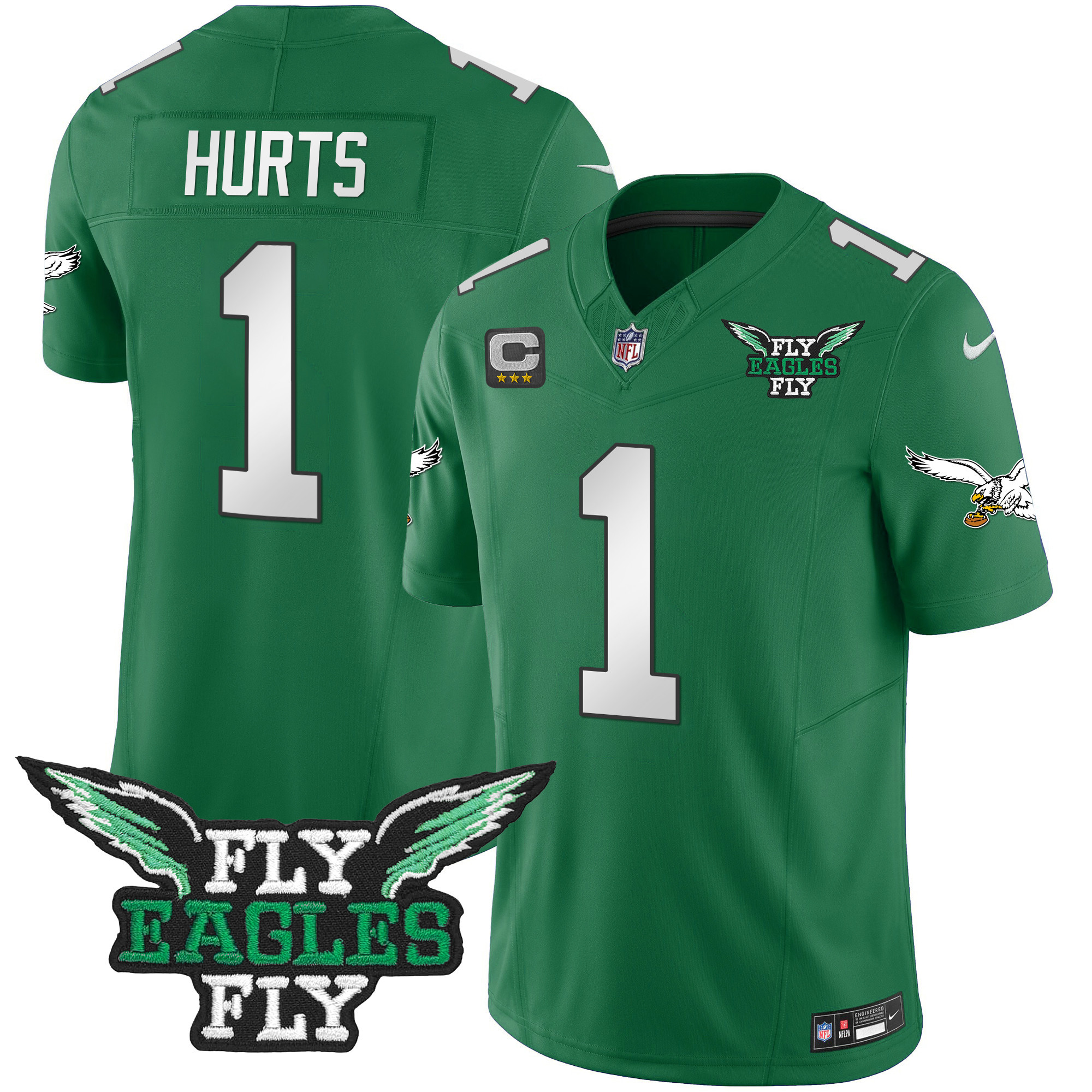 Jalen Hurts Men's Fly Philadelphia Eagles Fly Patch Throwback Kelly Green Vapor Jersey - All Stitched