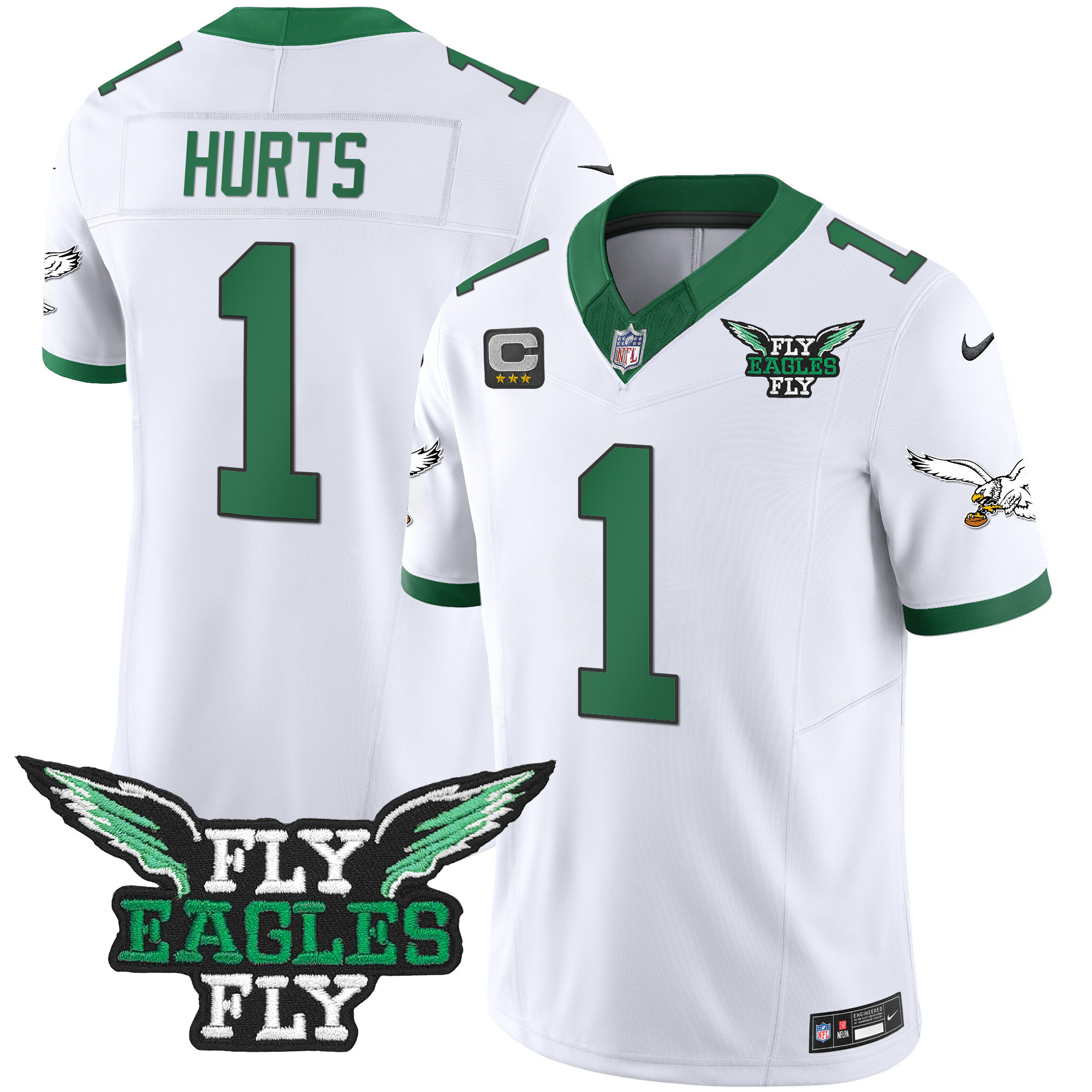 Jalen Hurts Men's Fly Philadelphia Eagles Fly Patch Throwback Kelly Green Vapor Kelly White Jersey - All Stitched