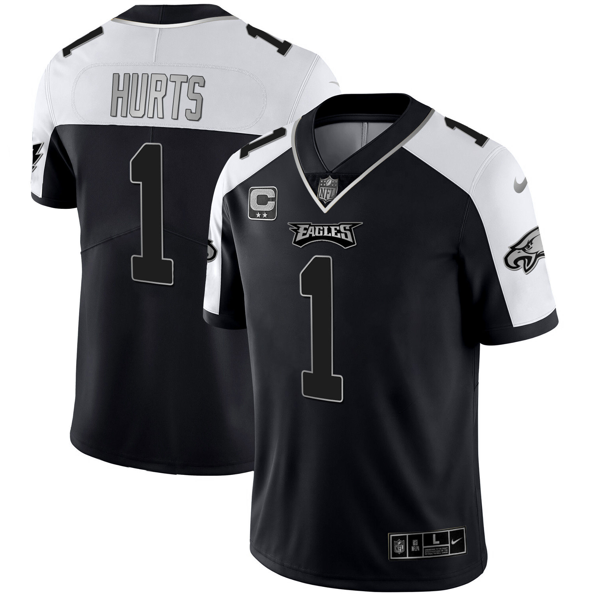 Jalen Hurts Men's Philadelphia Eagles Alternate Vapor Black Gold Limited Black Silver Jersey - All Stitched