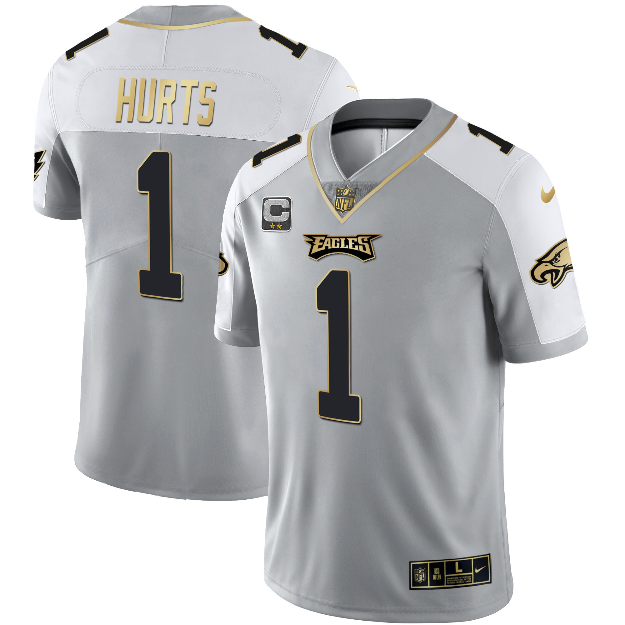 Jalen Hurts Men's Philadelphia Eagles Alternate Vapor Black Gold Limited Gray Gold Jersey - All Stitched