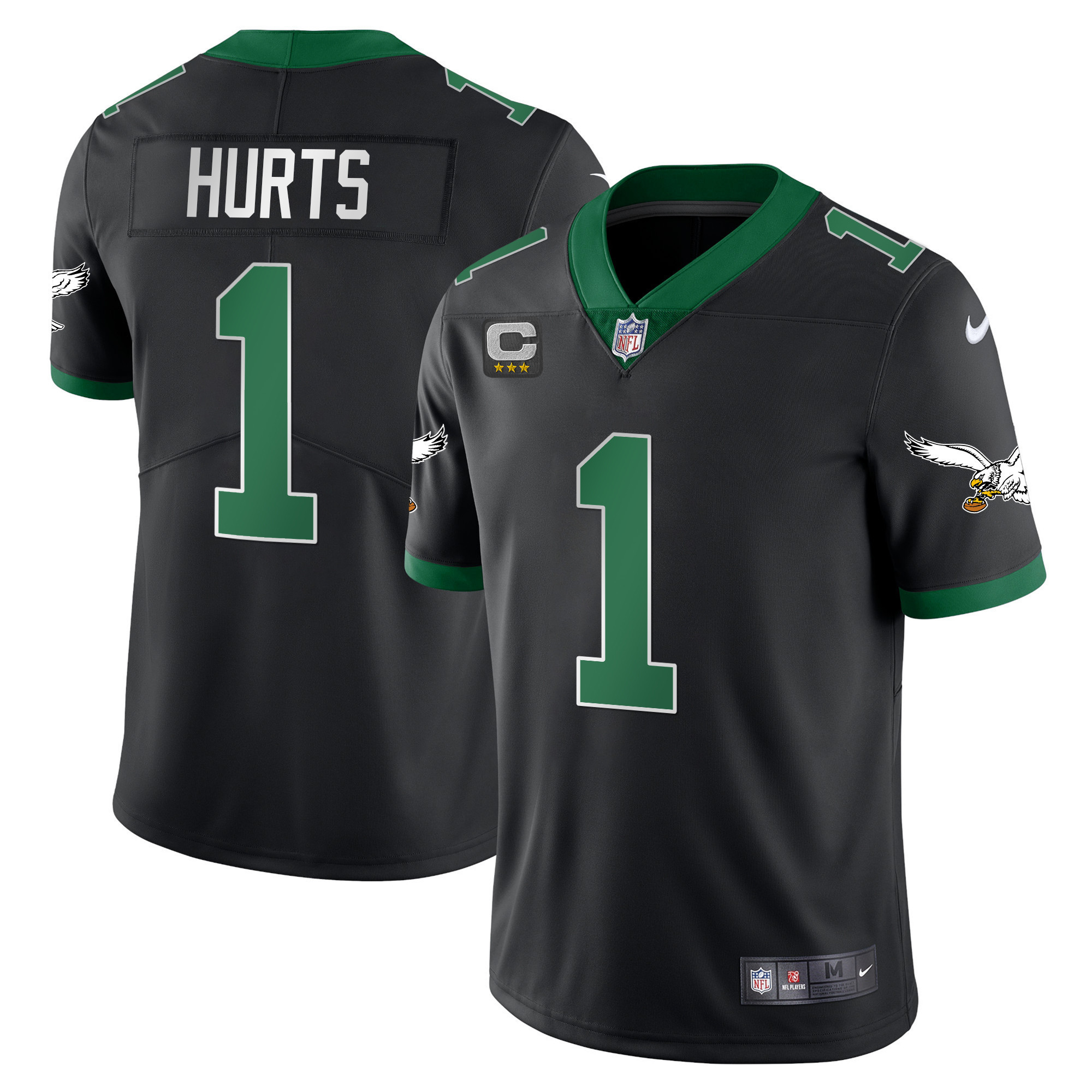 Jalen Hurts Men's Philadelphia Eagles Gold & Kelly Vapor Kelly Black Jersey - All Stitched