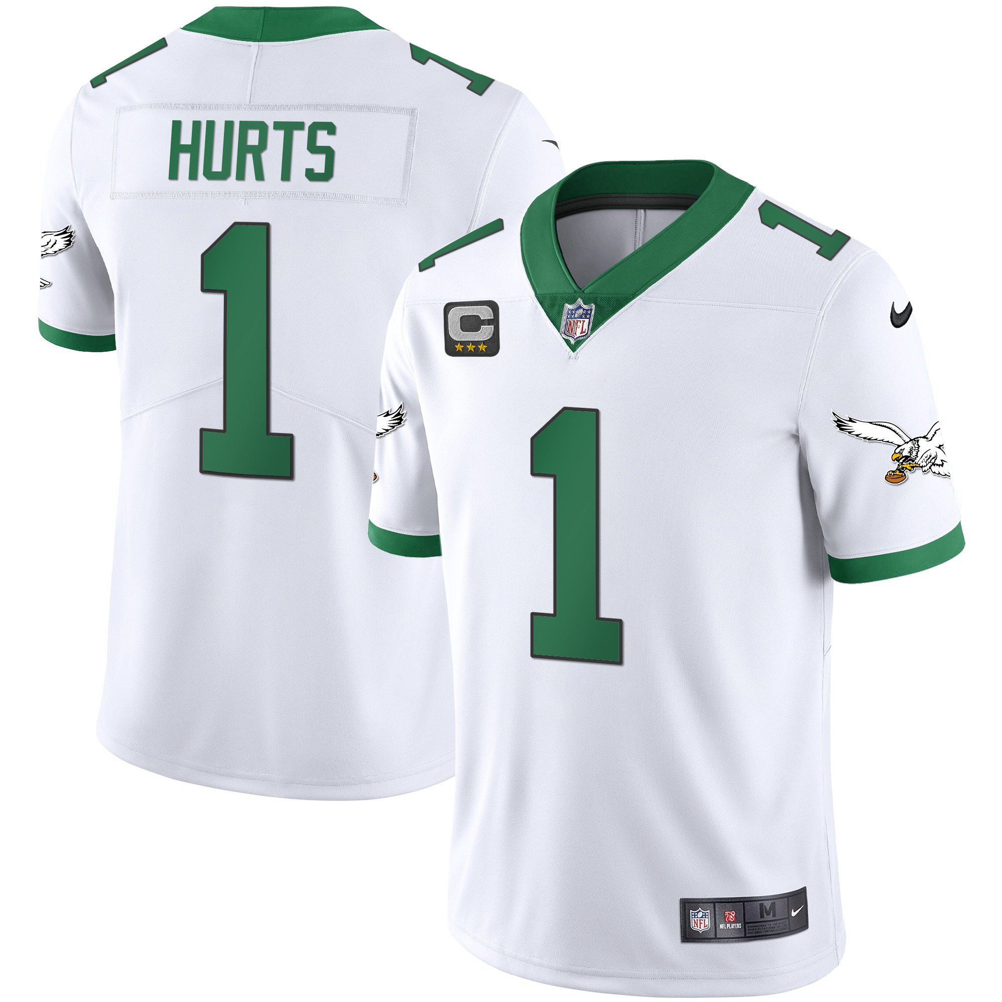 Jalen Hurts Men's Philadelphia Eagles Gold & Kelly Vapor Kelly White Jersey - All Stitched