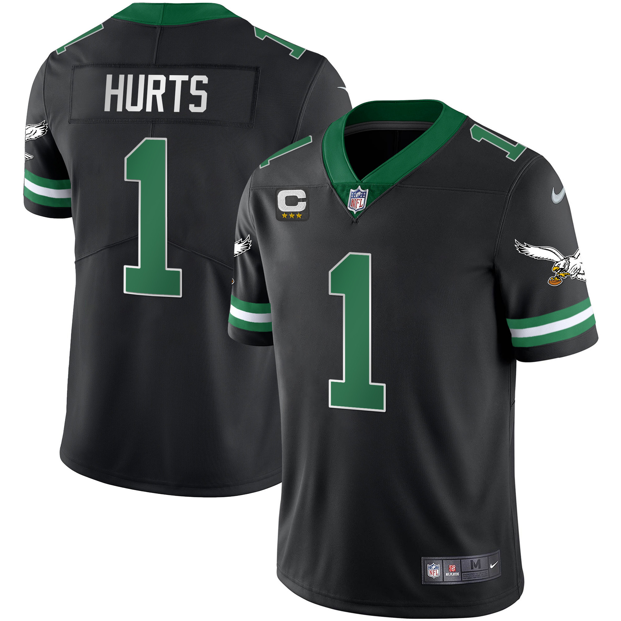 Jalen Hurts Men's Philadelphia Eagles Gold & Kelly Vapor Throwback Kelly Black Jersey - All Stitched