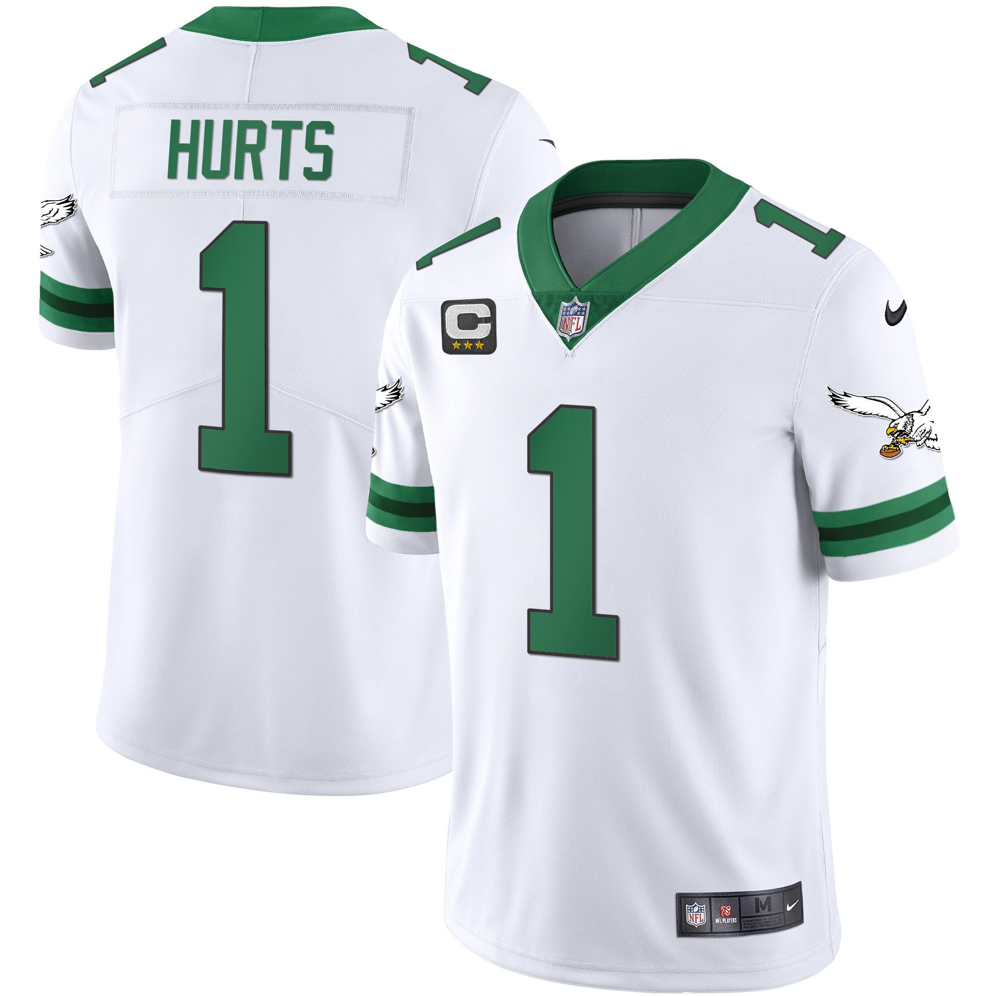 Jalen Hurts Men's Philadelphia Eagles Gold & Kelly Vapor Throwback Kelly White Jersey - All Stitched