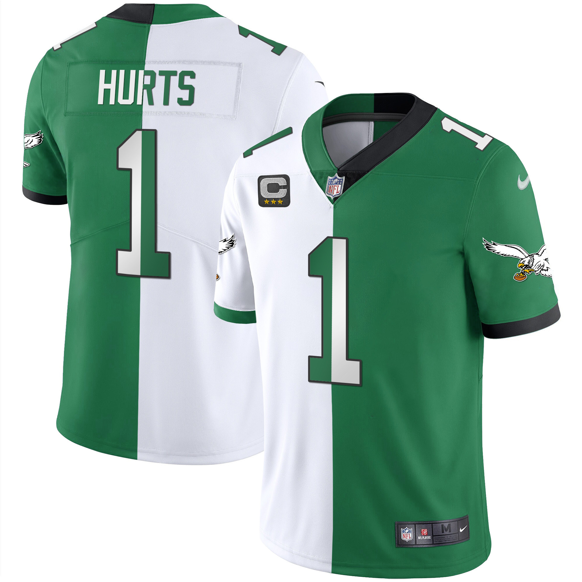 Jalen Hurts Men's Philadelphia Eagles Gold & Kelly Vapor Throwback Split Jersey - All Stitched
