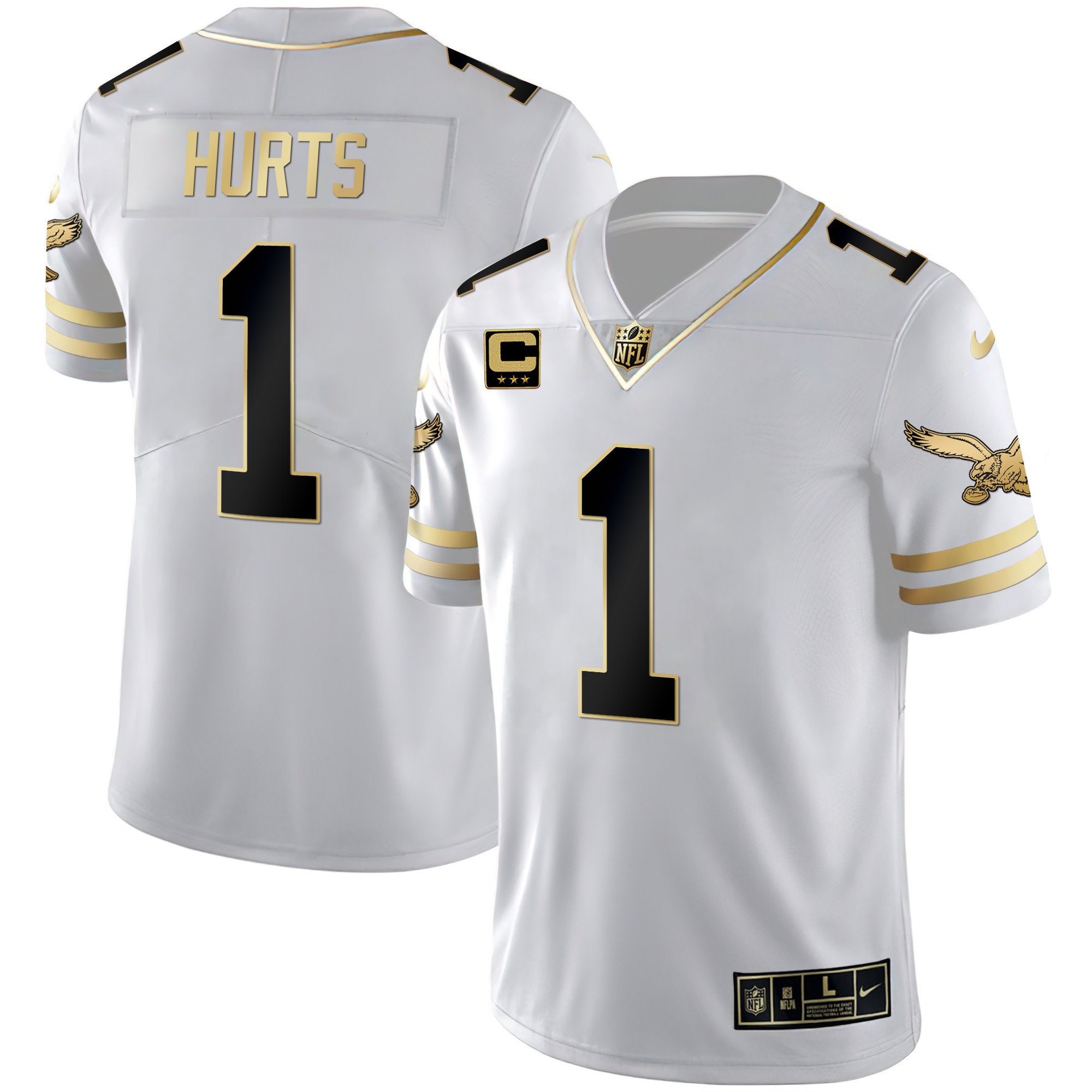 Jalen Hurts Men's Philadelphia Eagles Gold & Kelly Vapor Throwback White Gold Jersey - All Stitched