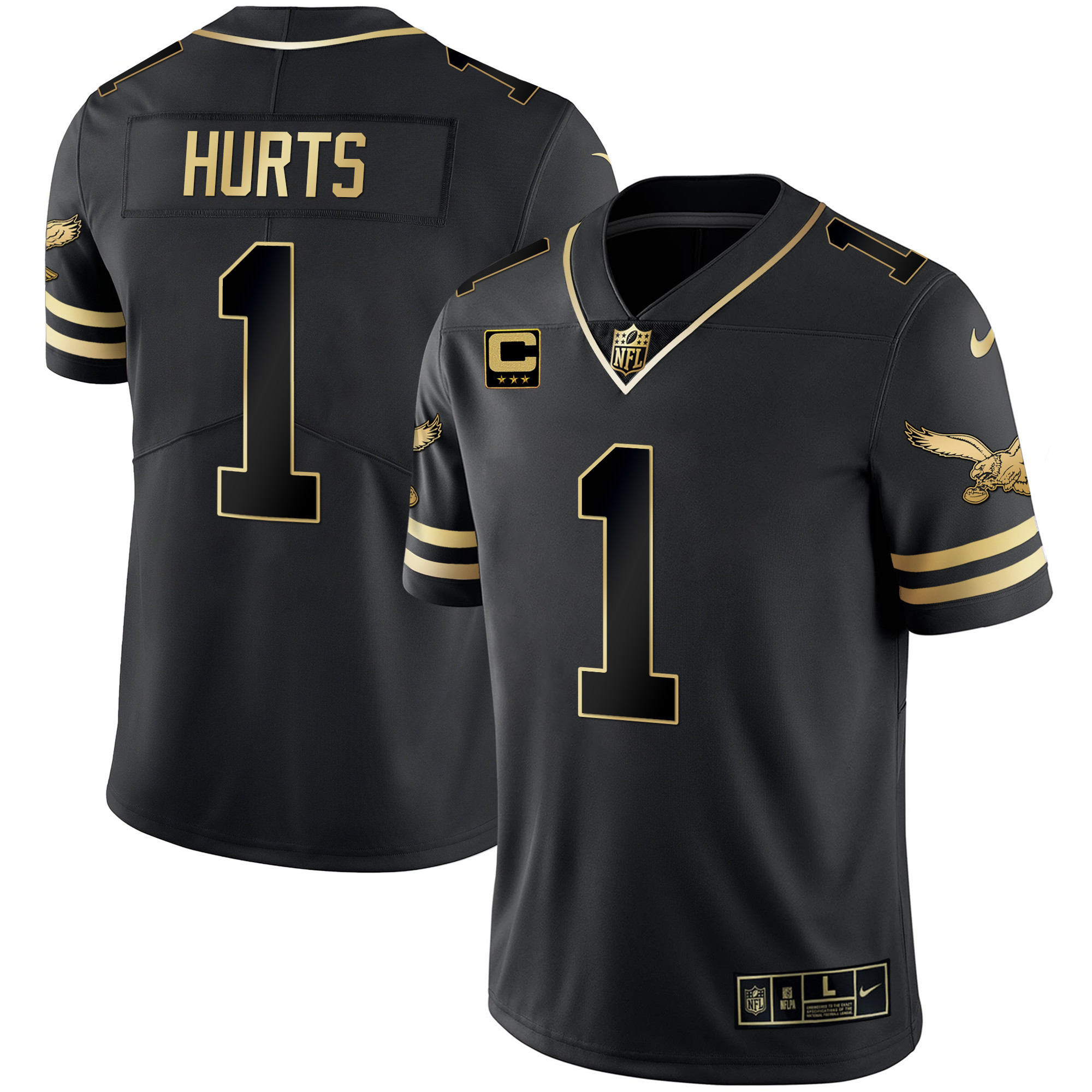 Jalen Hurts Men's Philadelphia Eagles Gold & Kelly Vapor V2 Black Gold Jersey - All Stitched