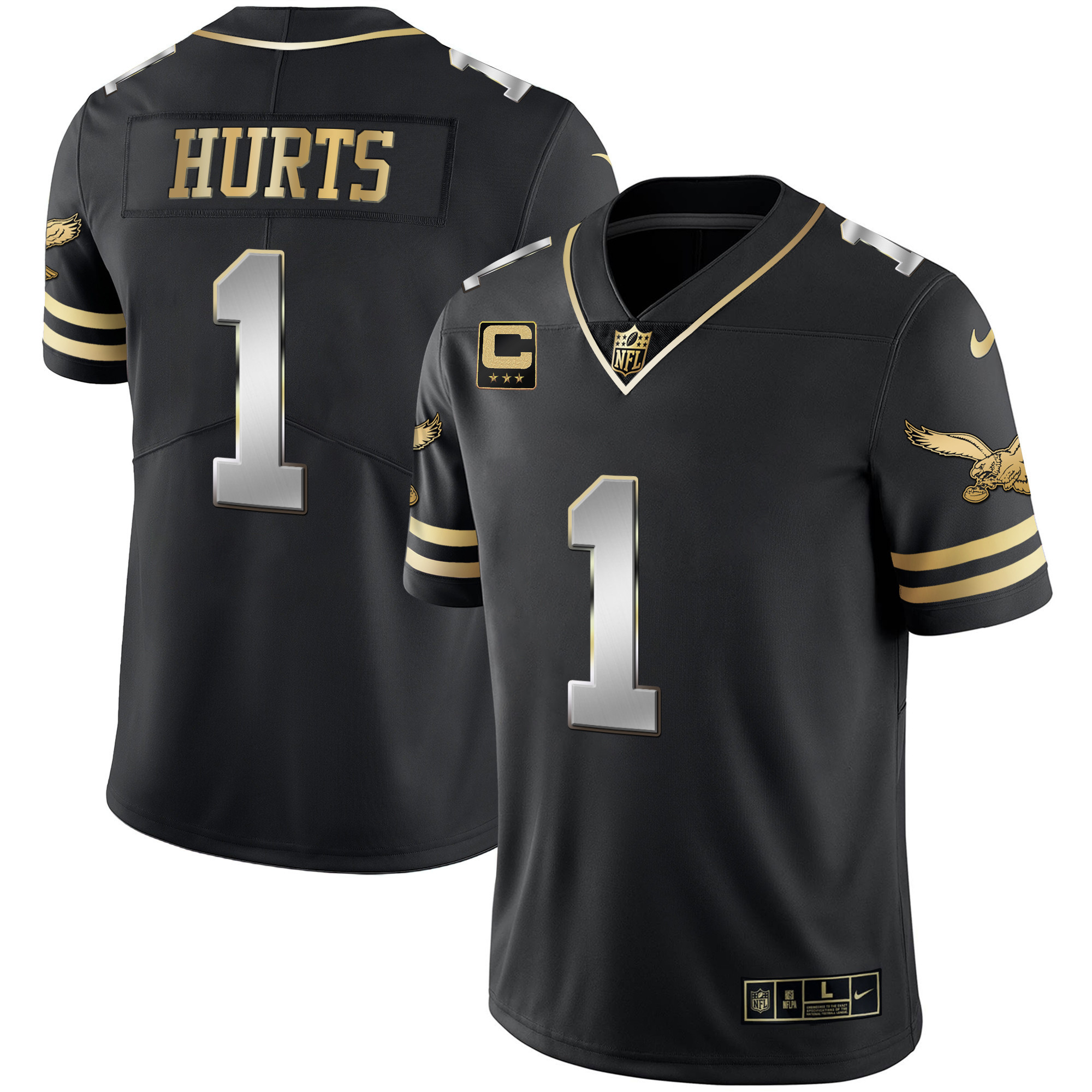 Jalen Hurts Men's Philadelphia Eagles Gold & Kelly Vapor V2 Black Limited Jersey - All Stitched