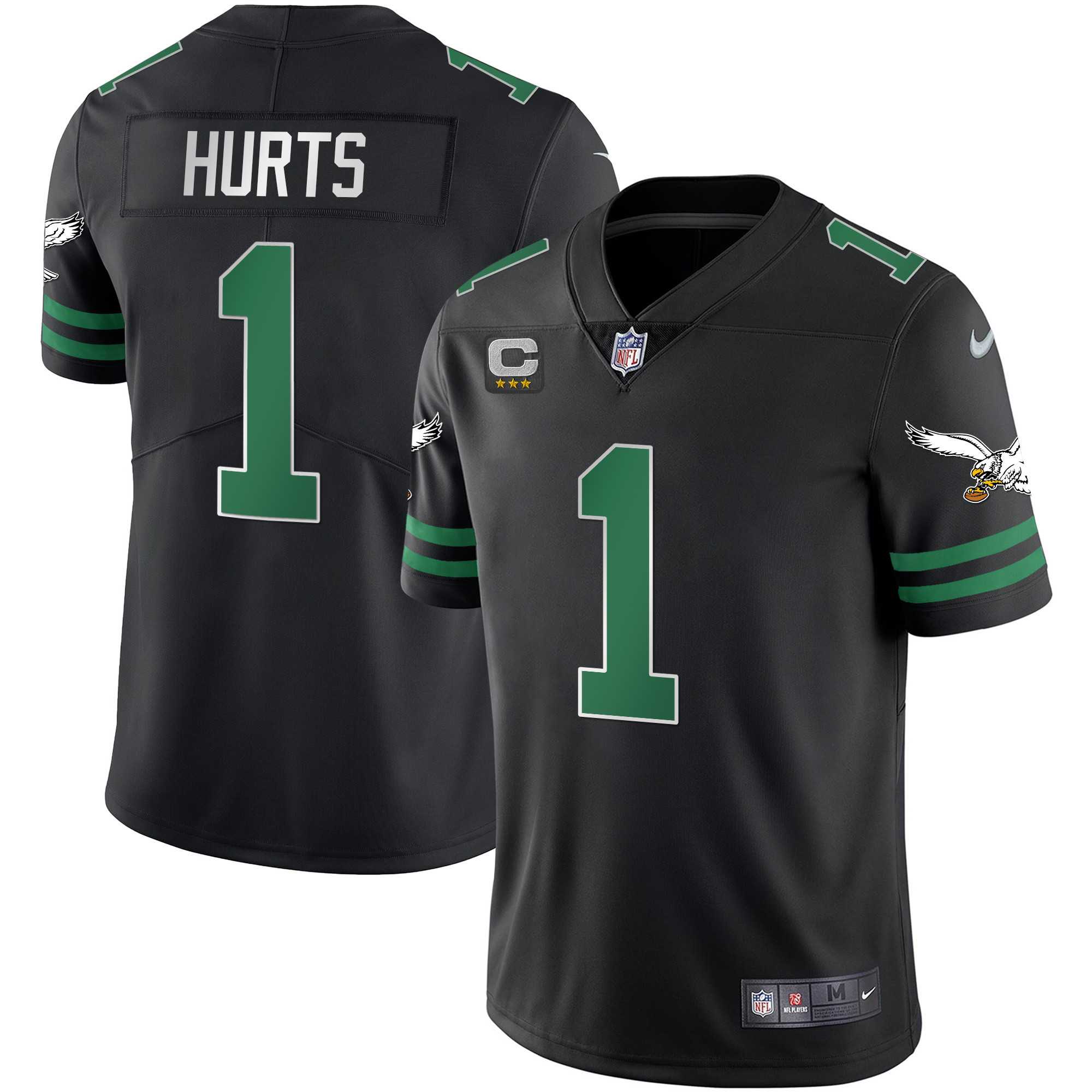 Jalen Hurts Men's Philadelphia Eagles Gold & Kelly Vapor V2 Kelly Black Jersey - All Stitched