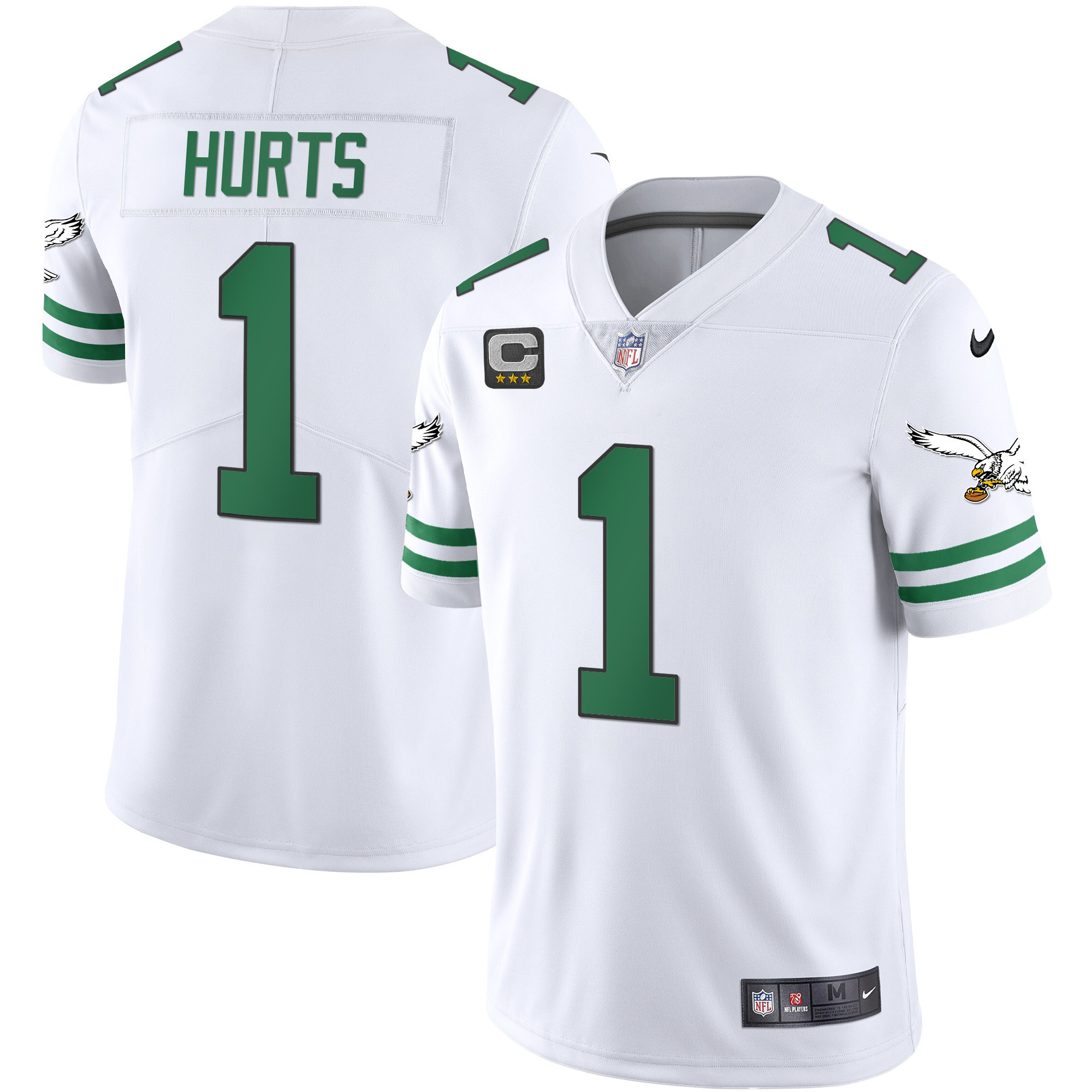 Jalen Hurts Men's Philadelphia Eagles Gold & Kelly Vapor V2 Kelly White Jersey - All Stitched