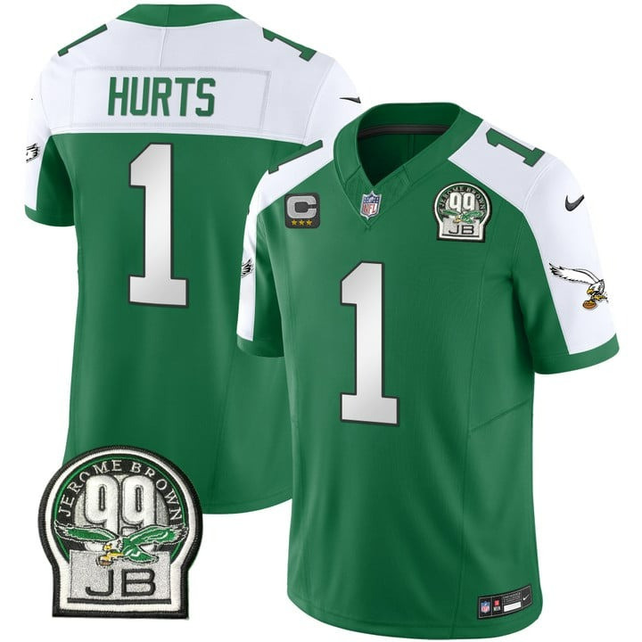 Jalen Hurts Men's Philadelphia Eagles Jerome Brown Patch Kelly Green Alternate V2 Kelly Alternate Jersey - All Stitched