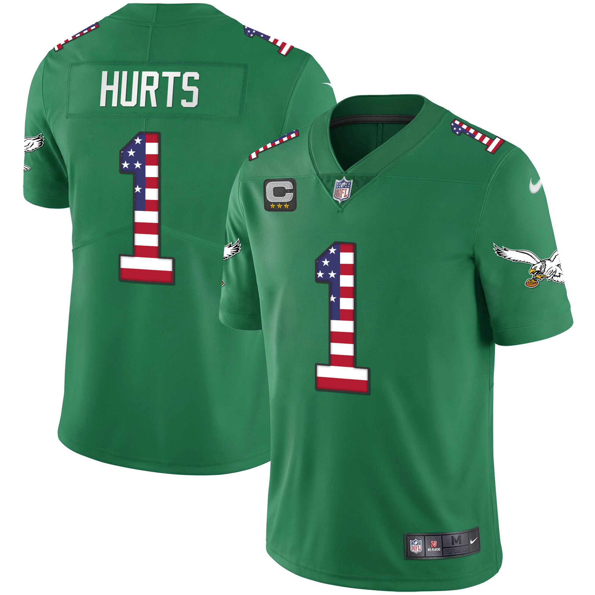 Jalen Hurts Men's Philadelphia Eagles Kelly Green Gold Flag Vapor Jersey - All Stitched