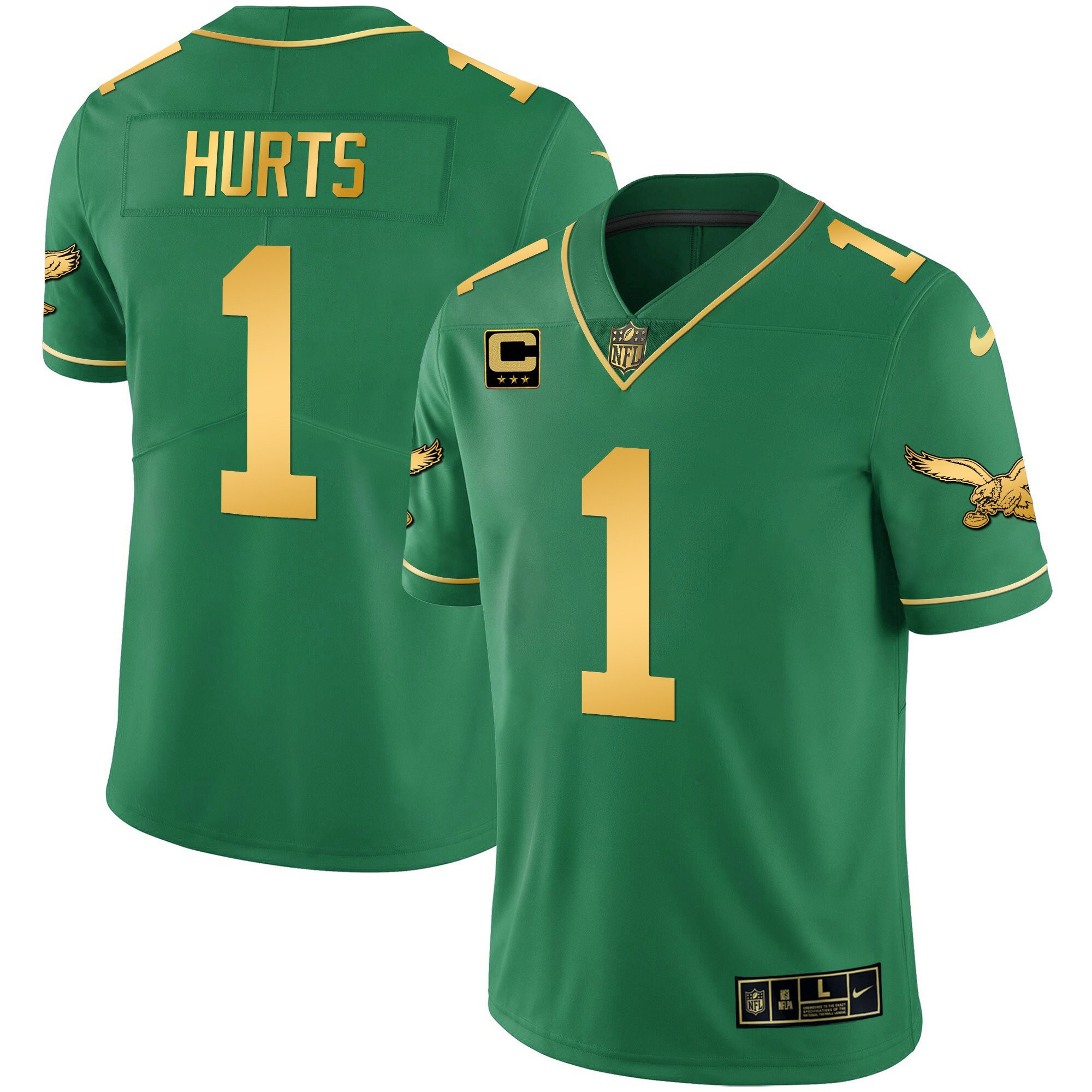 Jalen Hurts Men's Philadelphia Eagles Kelly Green Gold Kelly Gold Jersey - All Stitched